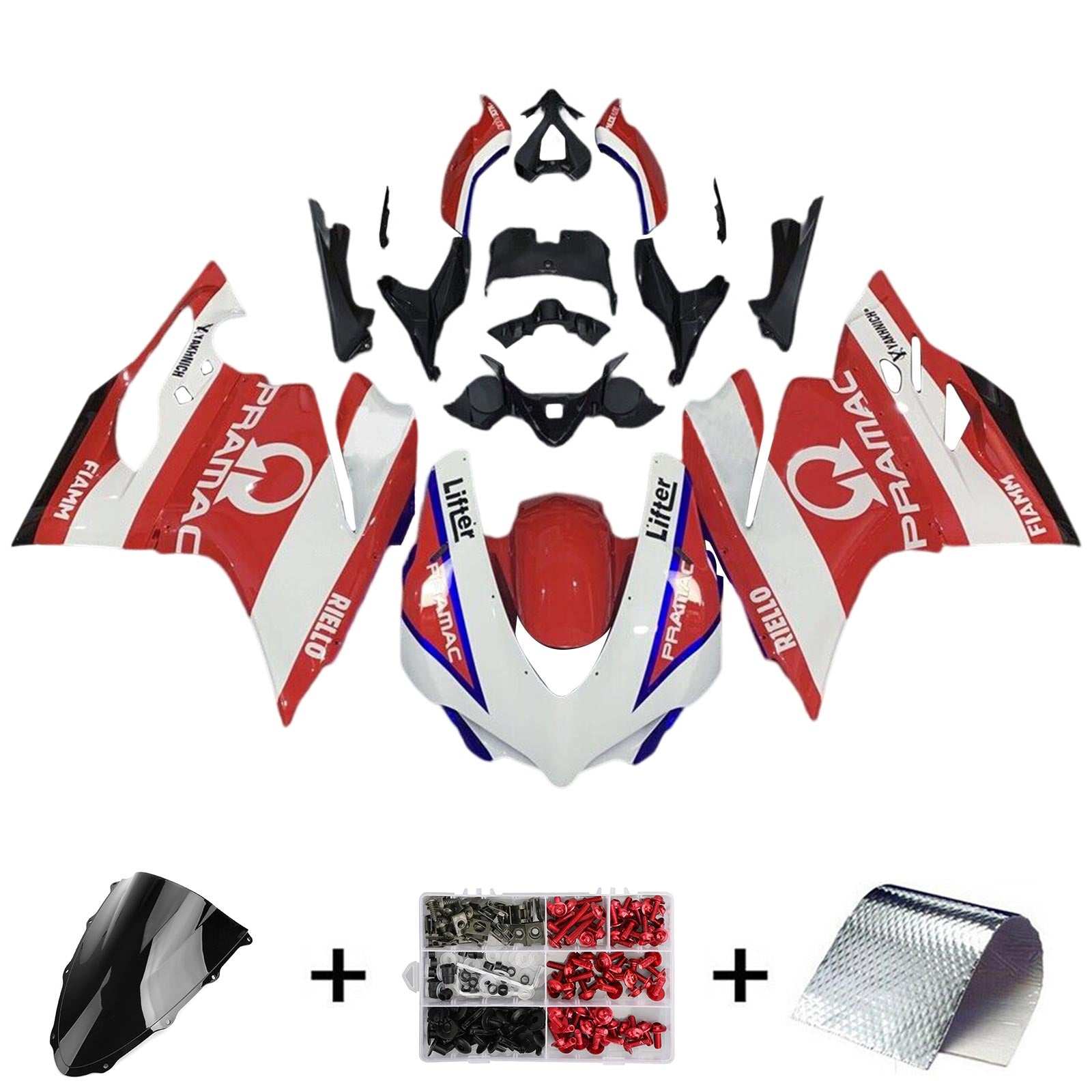 Amotopart 2015-2020 Ducati 959 White Red With Decals Fairing Kit