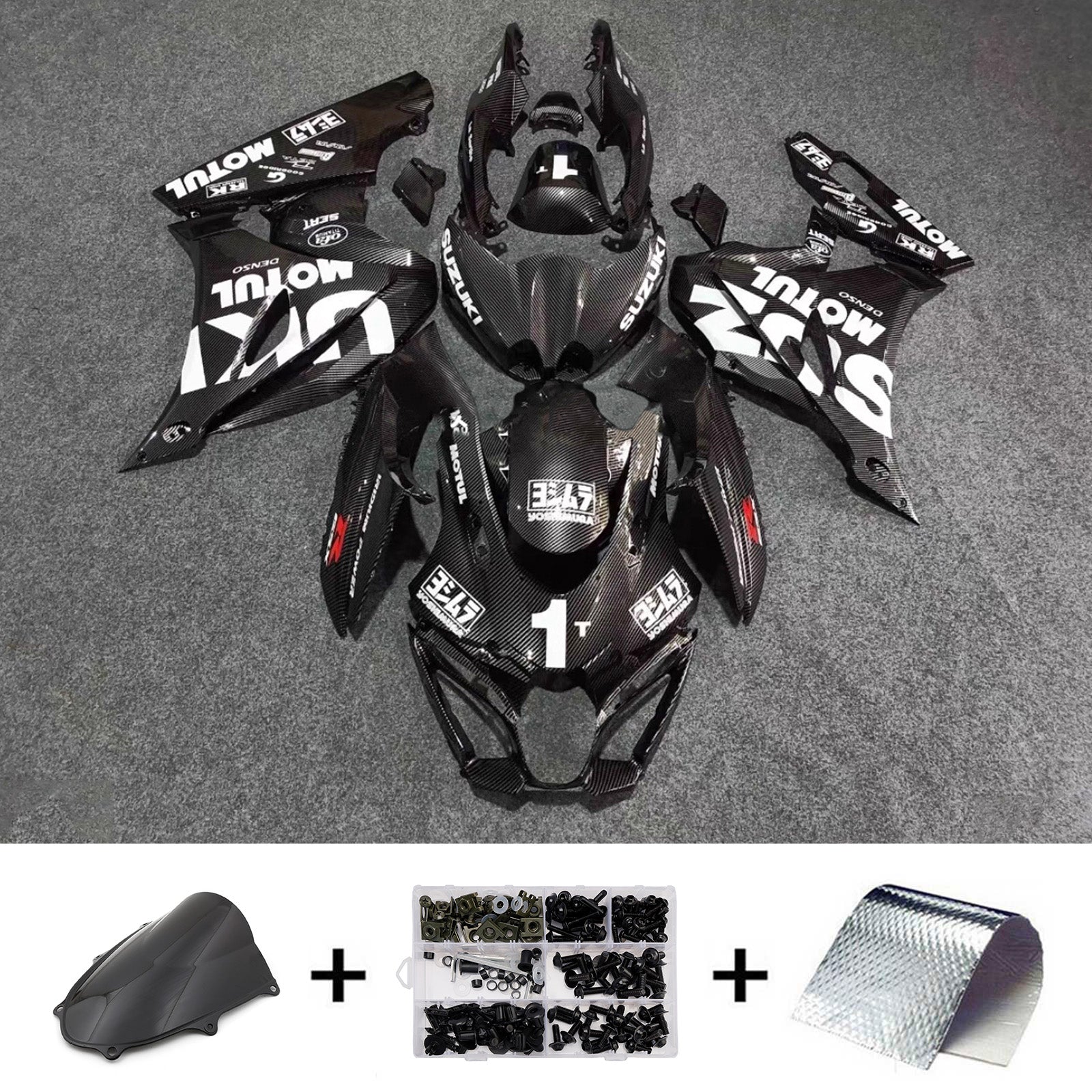 Amotopart 2017-2025 Suzuki GSXR1000 Black White Carbon Fiber Pattern Fairing Kit