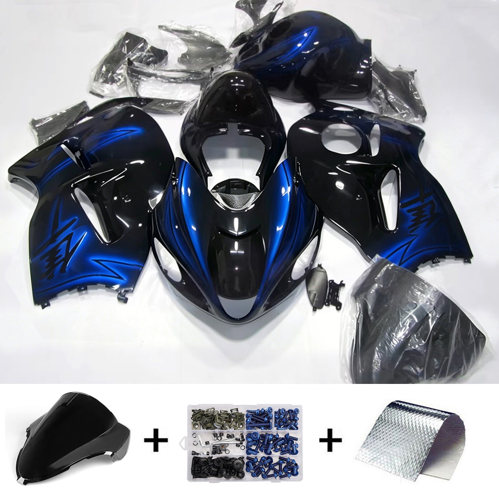 Amotopart 1999-2007 Suzuki Hayabusa GSX1300R Sort/Blå Fairing Kit