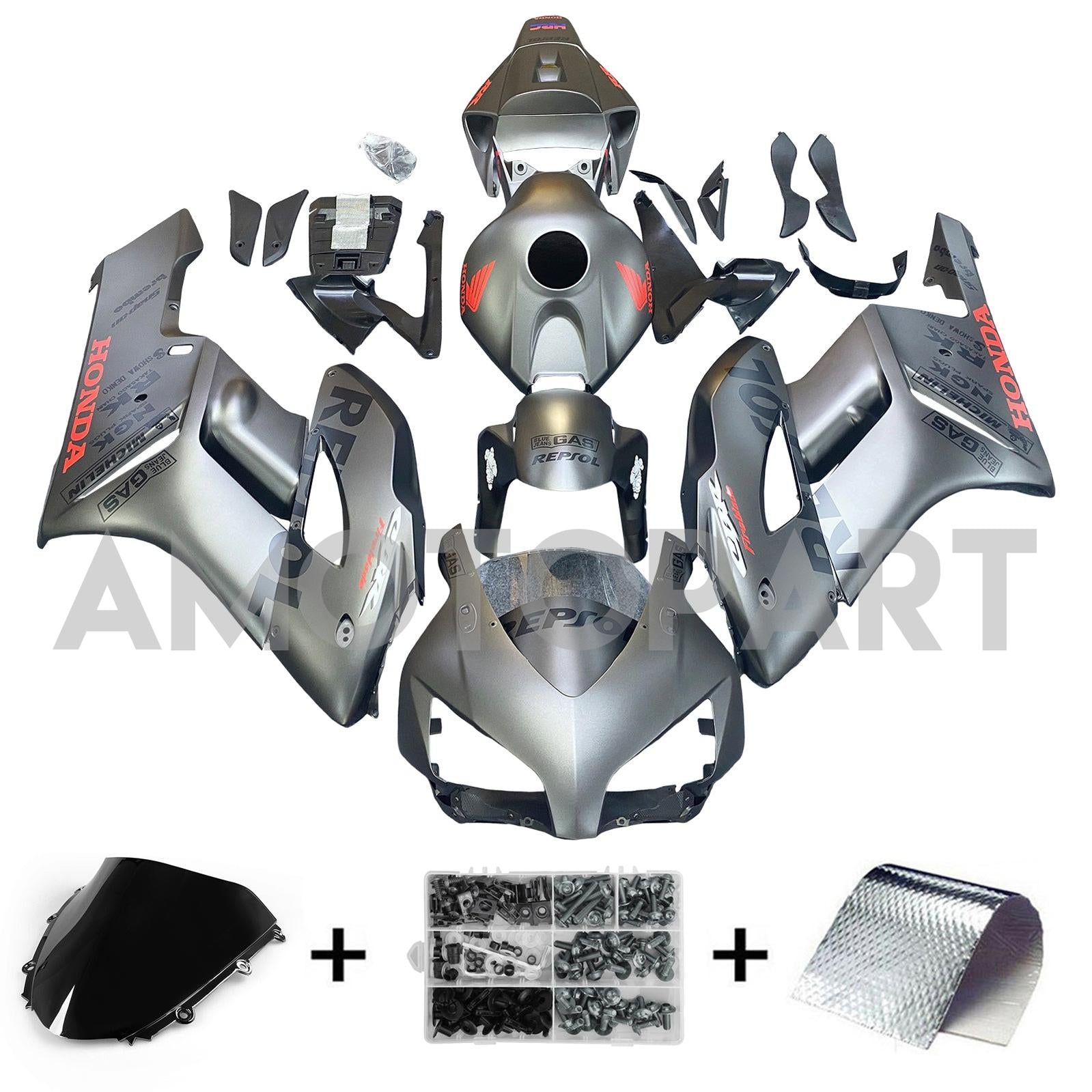Amotopart 2004-2005 Honda CBR1000RR Silver Black Fairing Kit