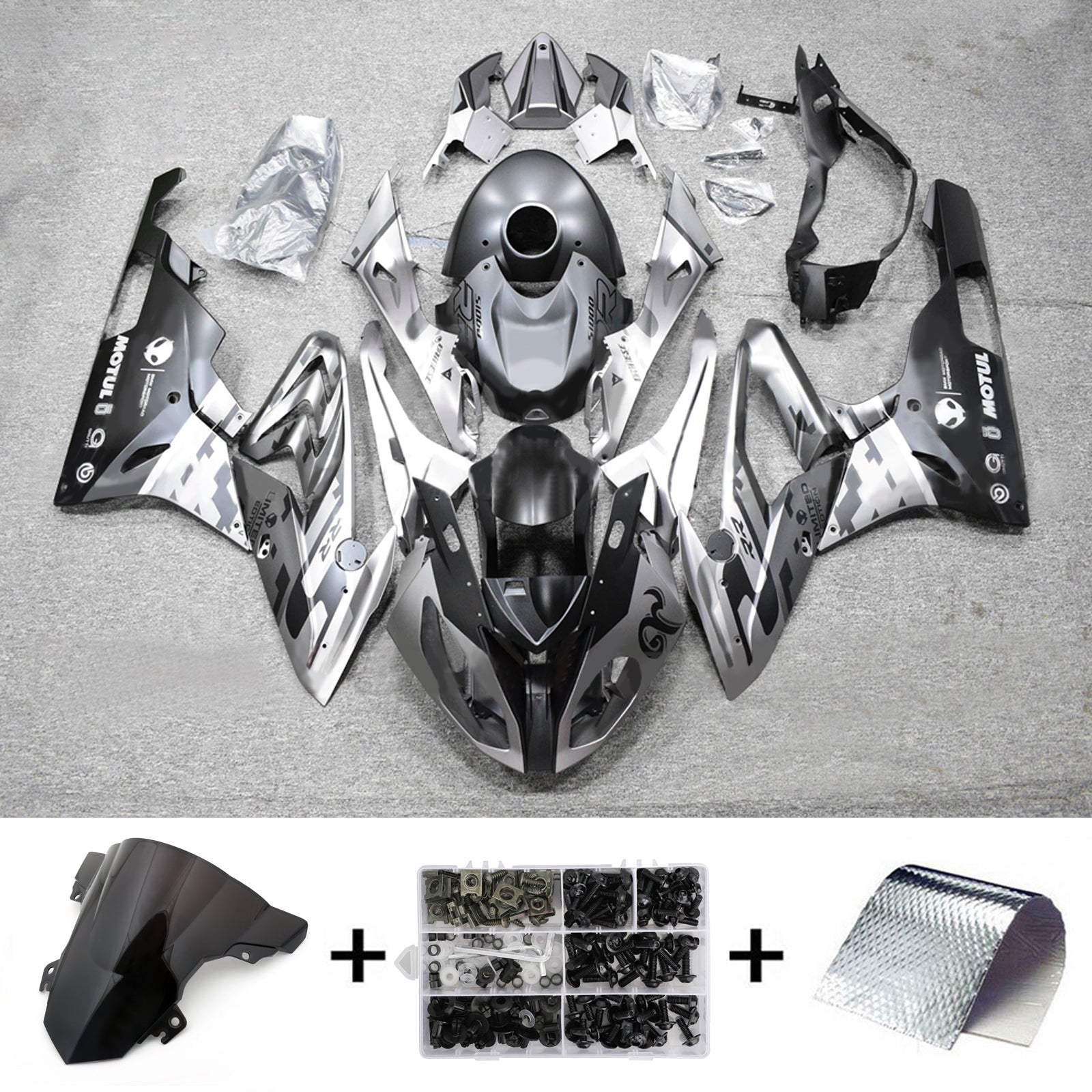 Amotopart 2017-2018 BMW S1000RR Silver Black Fairring Kit