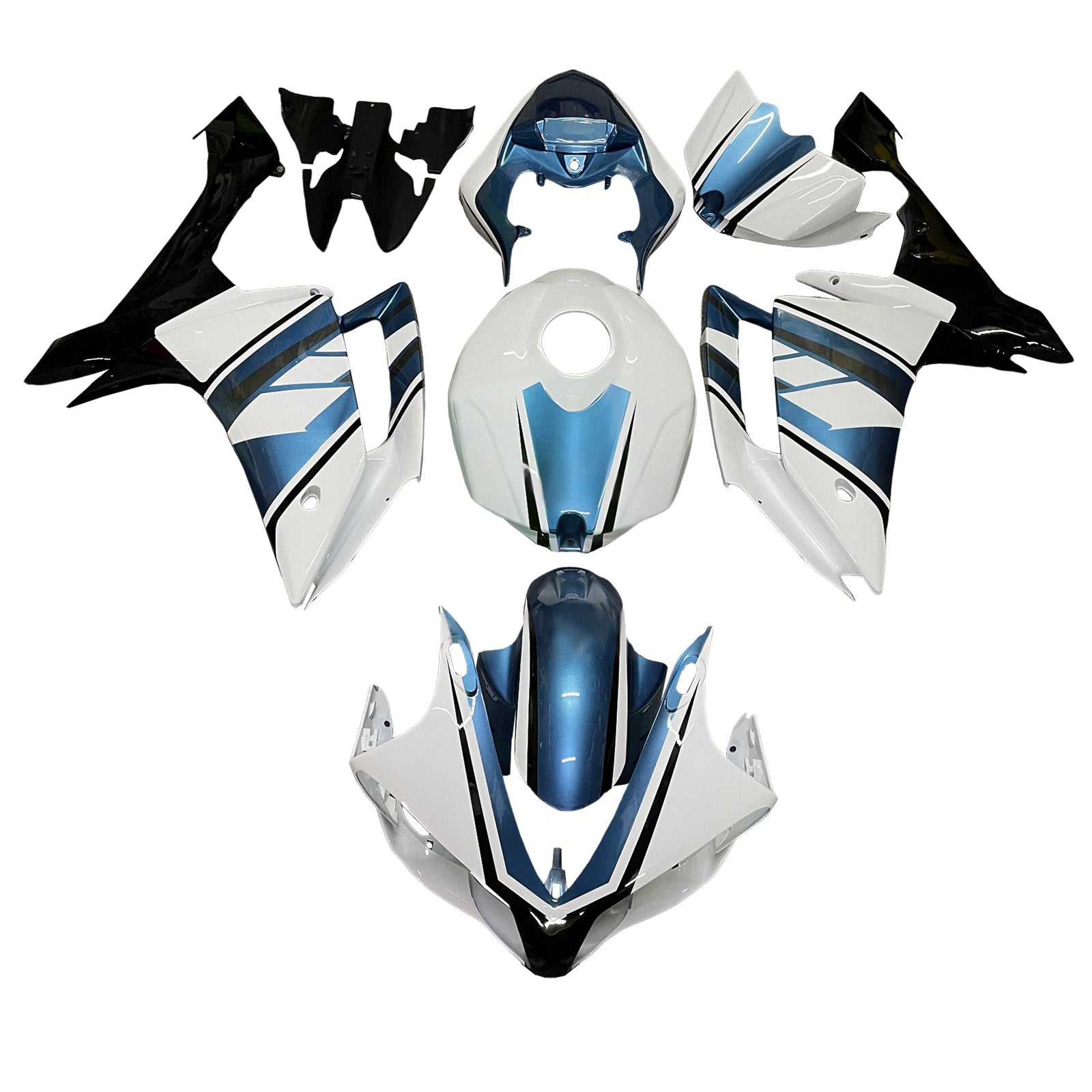 Amotopart 2007-2008 Yamaha YZF-R1 White Blue Fairing Kit