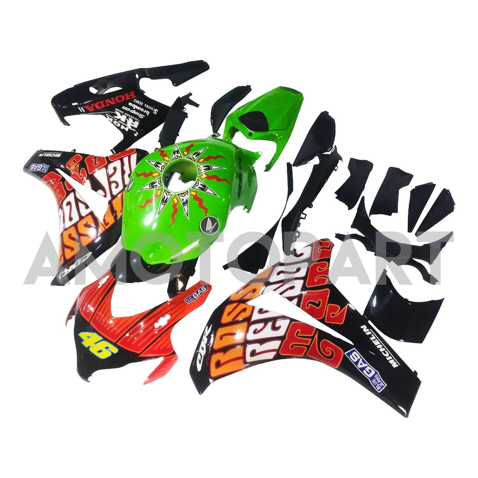 Amotopart 2008-2011 Honda CBR1000RR Green Black with Decals Fairing Kit