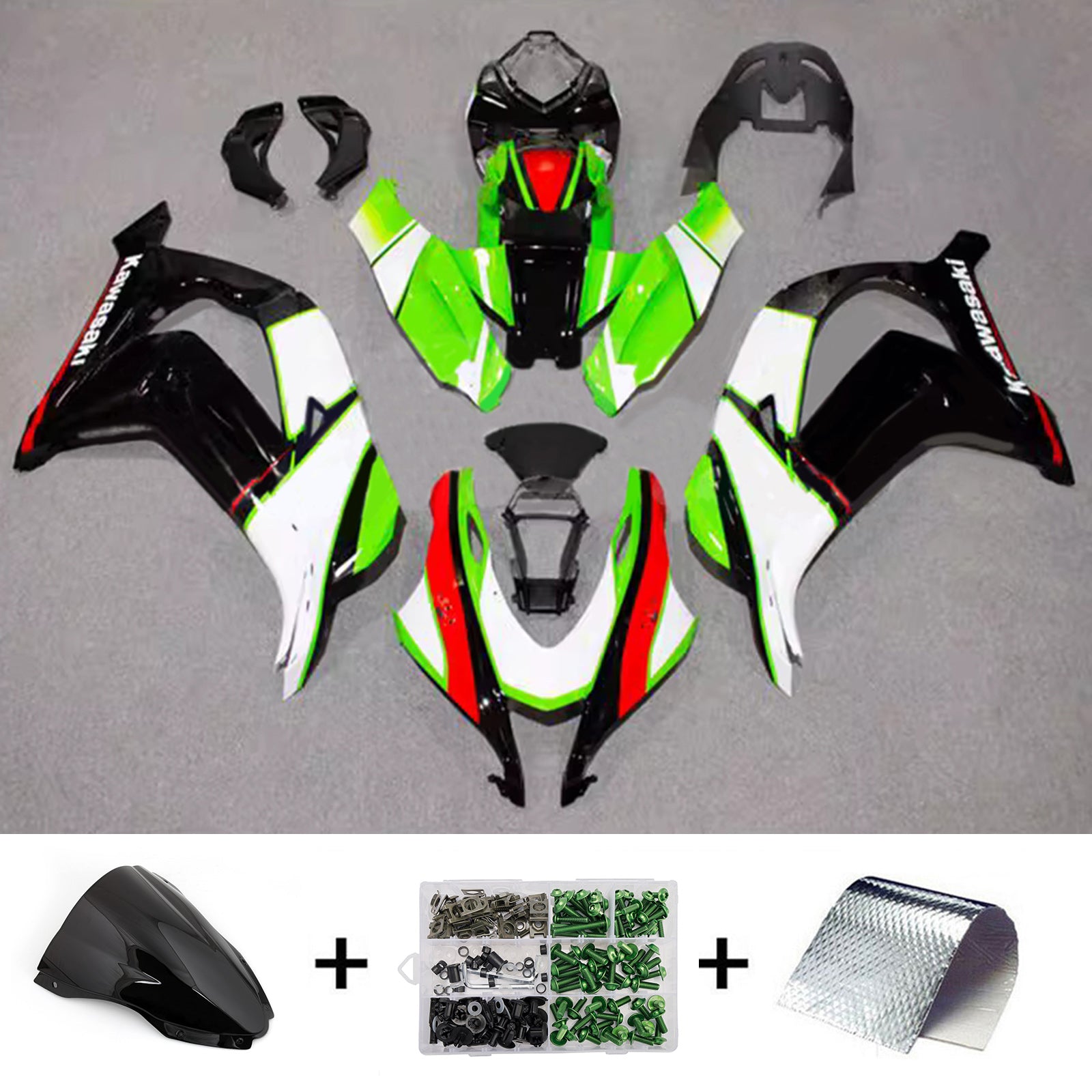 Amotopart 2016-2020 Kawasaki ZX10R Green Black White Red Fairing Kit
