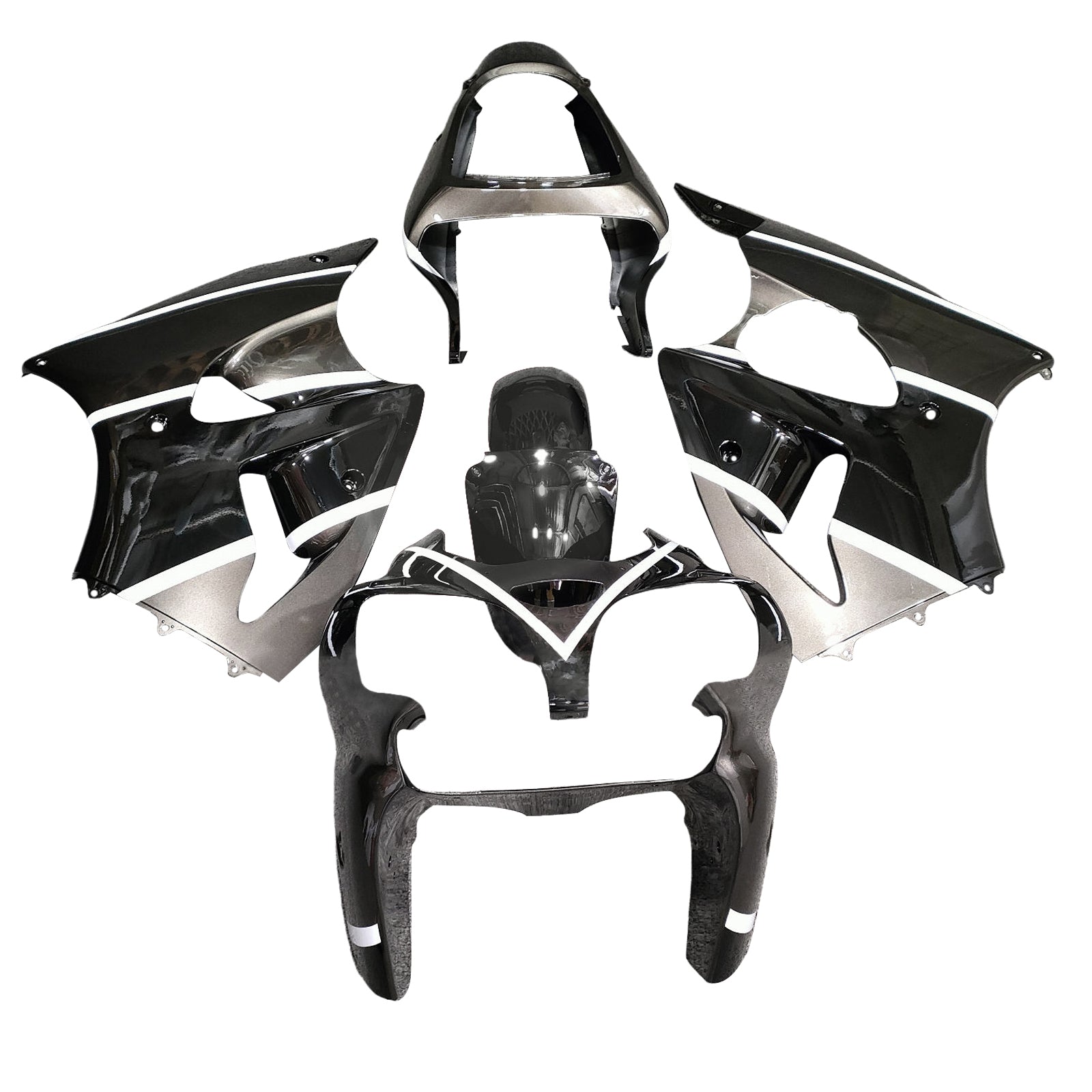 Amotopart Kawasaki 00-02 ZX6R 636 & 05-08 ZZR600 Silver Black Fairing Kit