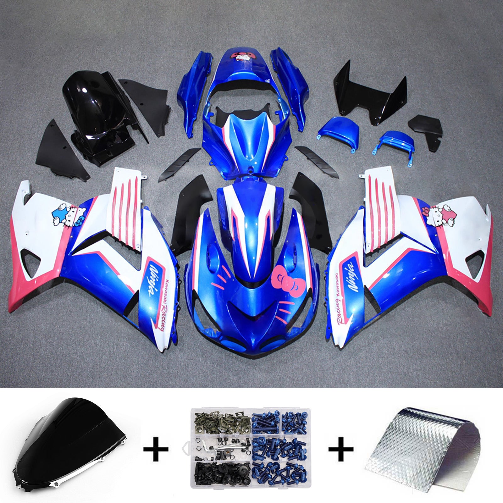Amotopart 2012-2025 Kawasaki ZX14R ZZR1400 Blue White Pink Fairing Kit