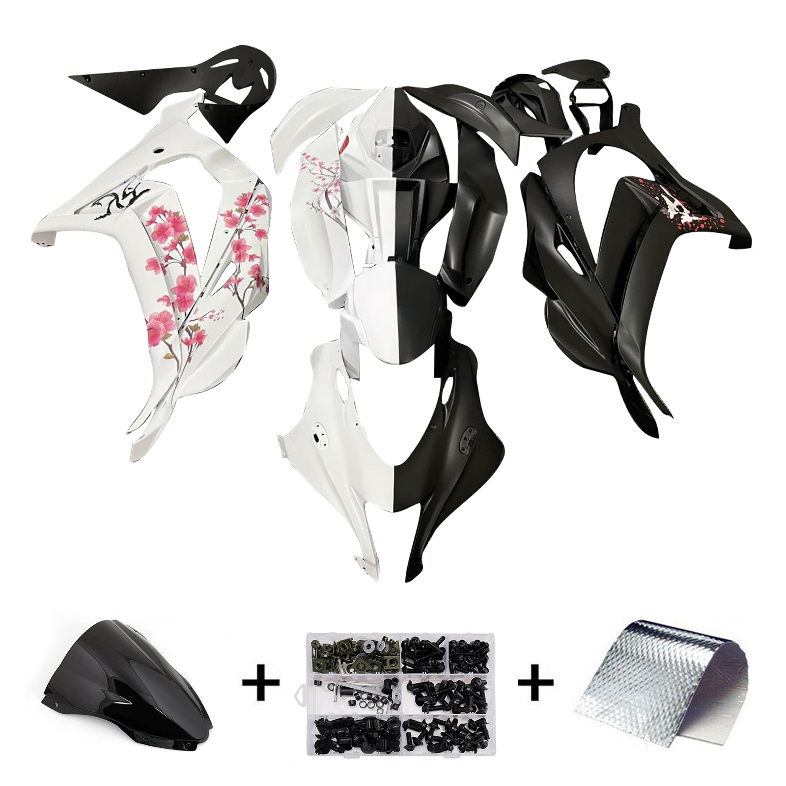 Amotopart 2016-2020 Kawasaki ZX10R Black White Pink Fairing Kit