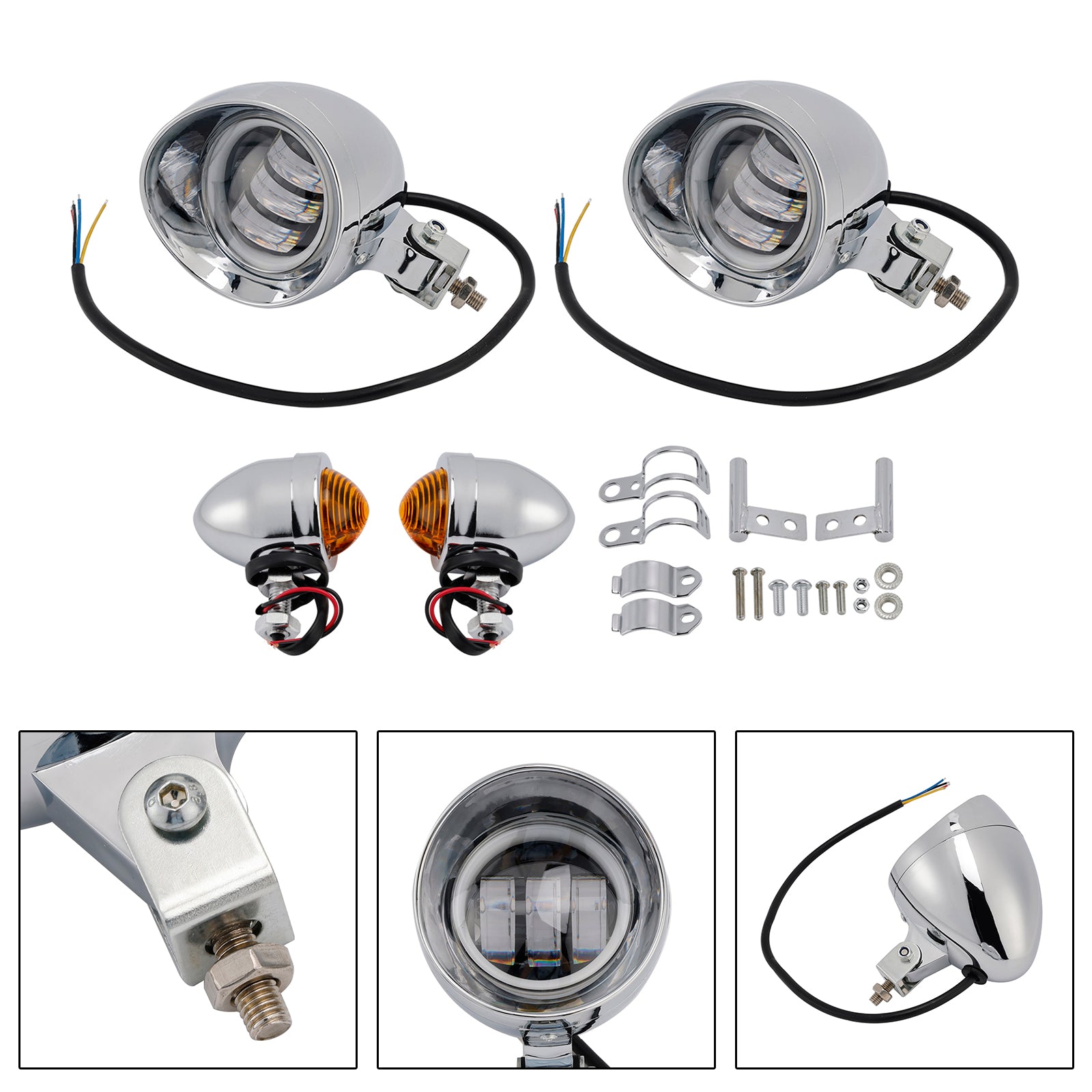 Motorcycle Scooter Motorcycle Spotlight Headlight Fog Beam Chrome #D18