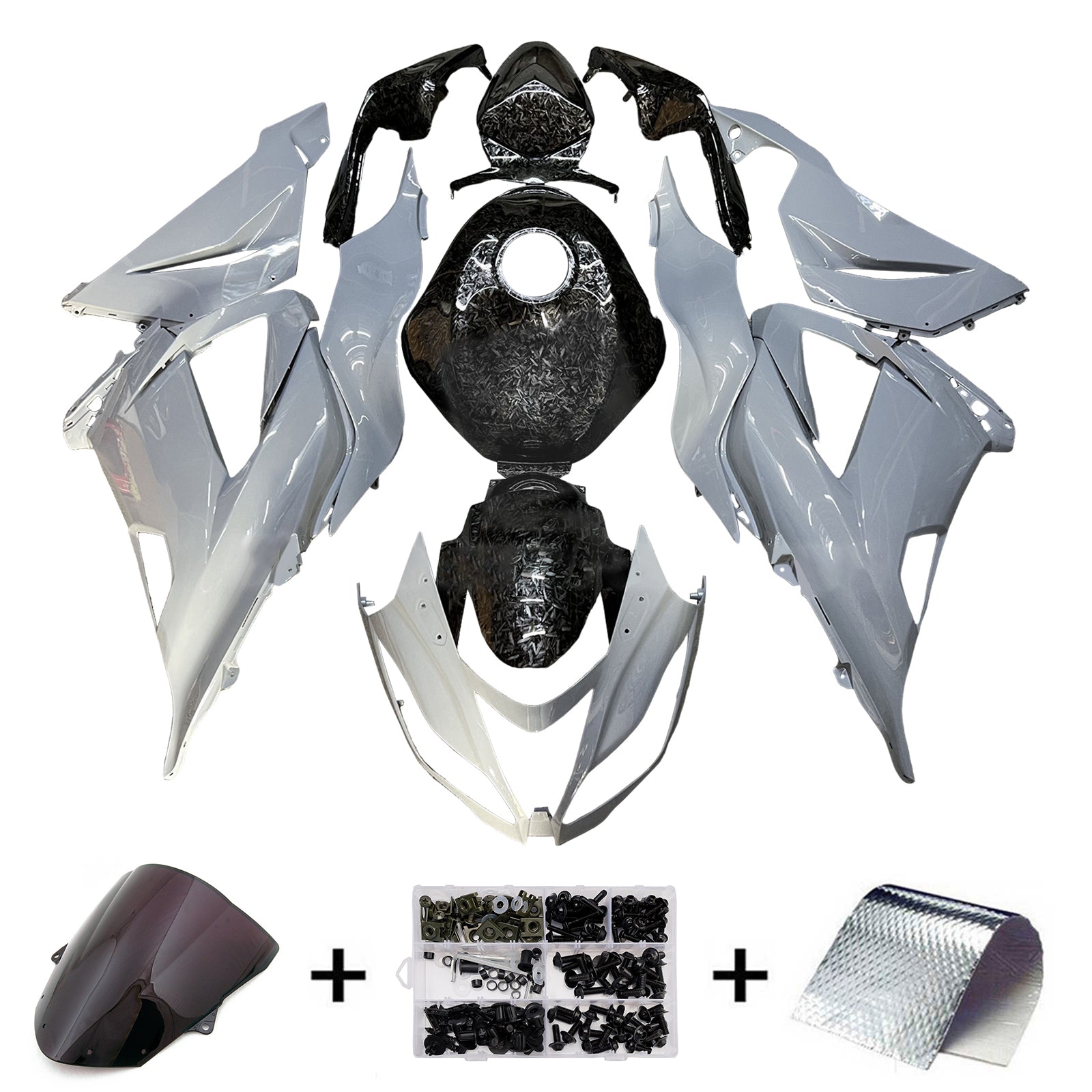 Amotopart 2013-2018 Kawasaki ZX6R 636 Forged Carbon Fiber Pattern & Grey Fairing Kit