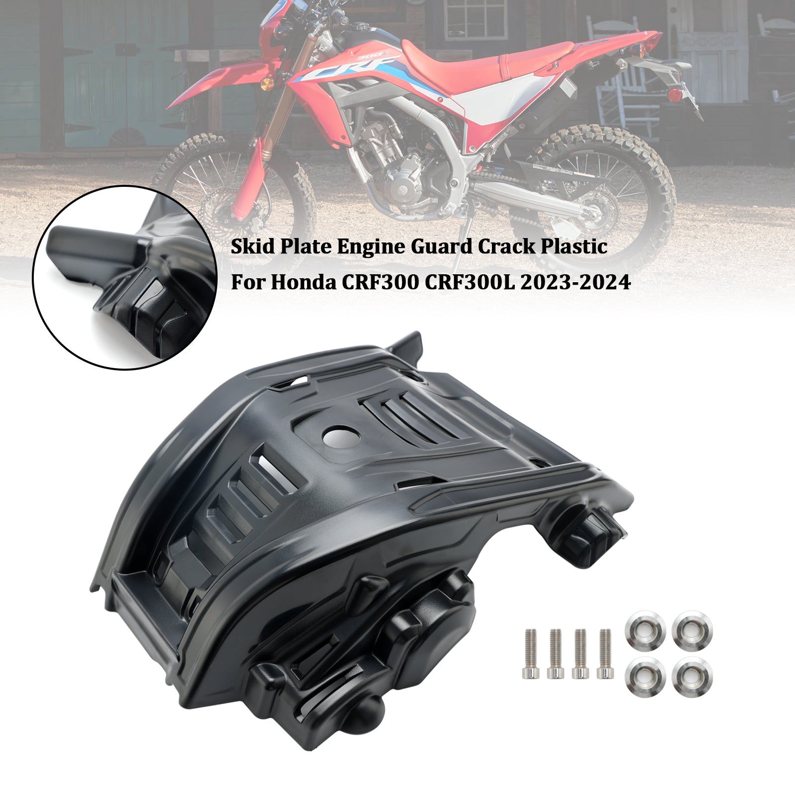 23-24 Honda Crf300 Crf300l Skid Plate Engine Guard Crack Plastic