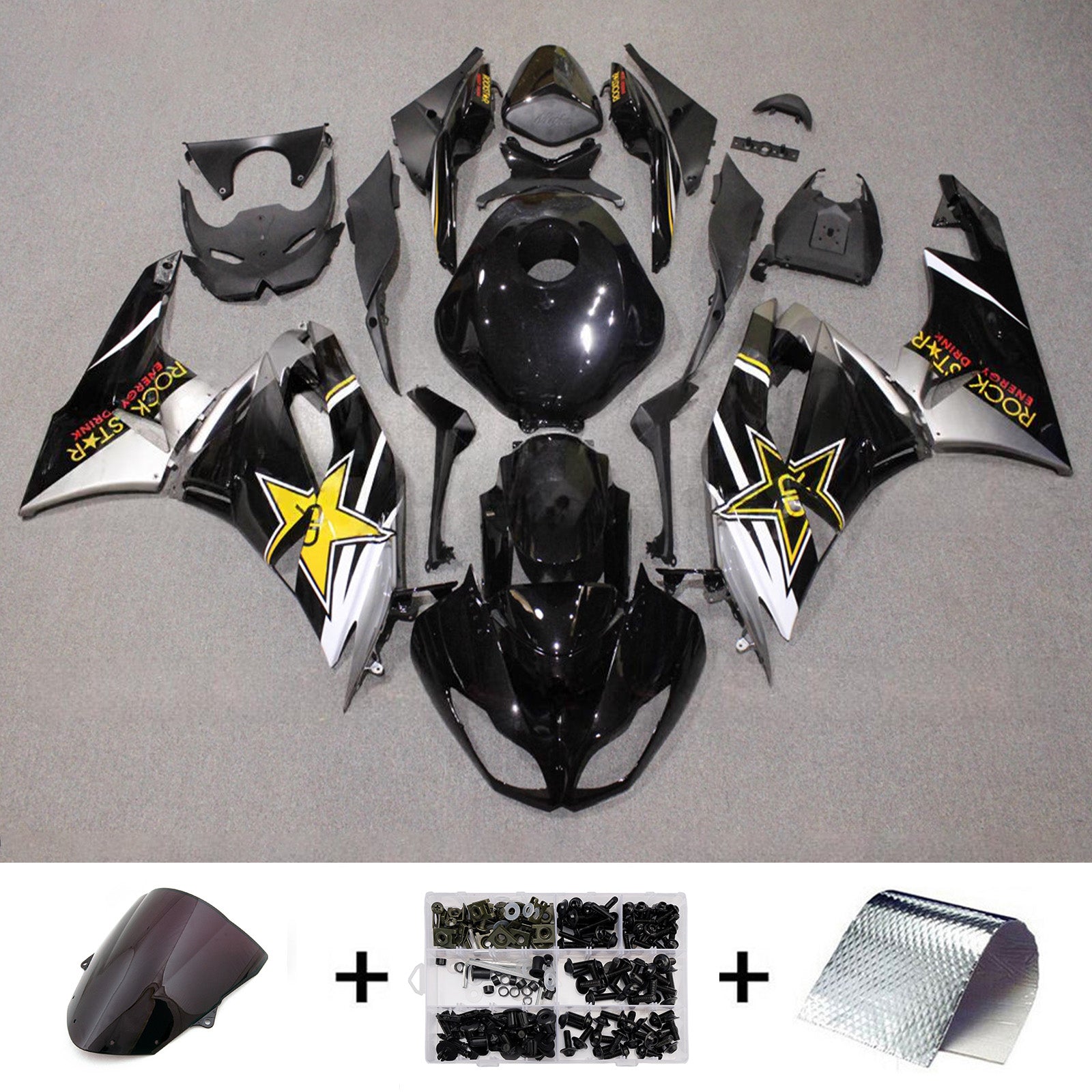 Amotopart 2009-2012 Kawasaki ZX6R 636 Black Yellow Fairing Kit
