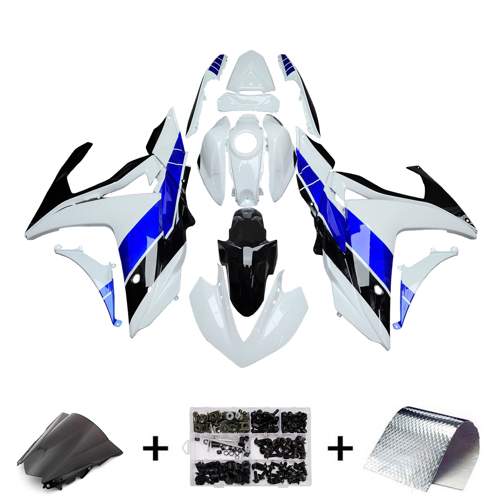 Amotopart Yamaha 2014-2018 YZF R3 2015-2017 YZF R25 Blue & White Fairing Kit
