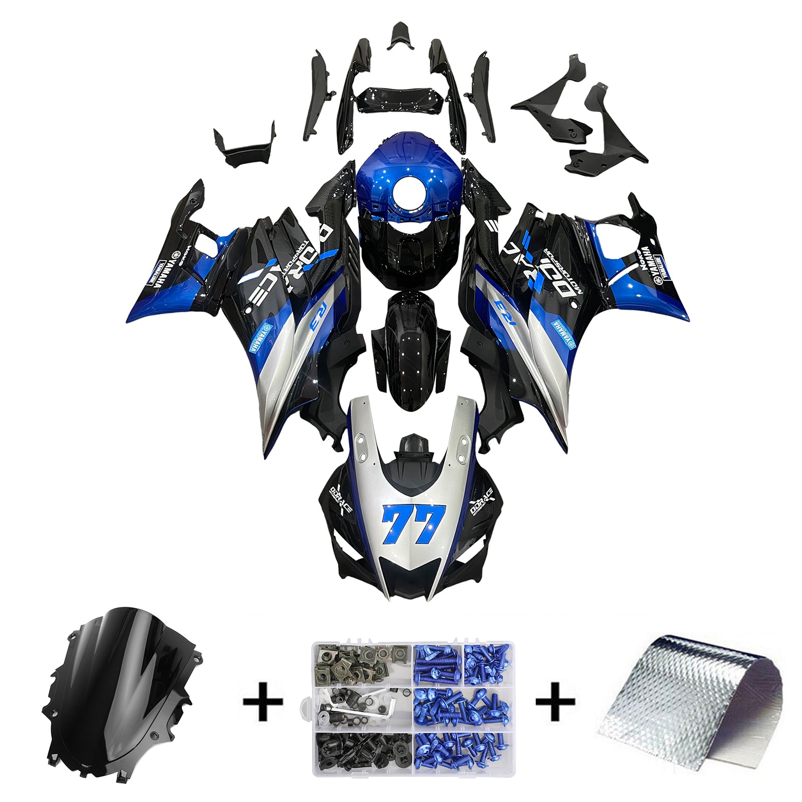 Amotopart Yamaha 2019-2021 YZF R3/YZF R25 Blue Grey Fairing Kit