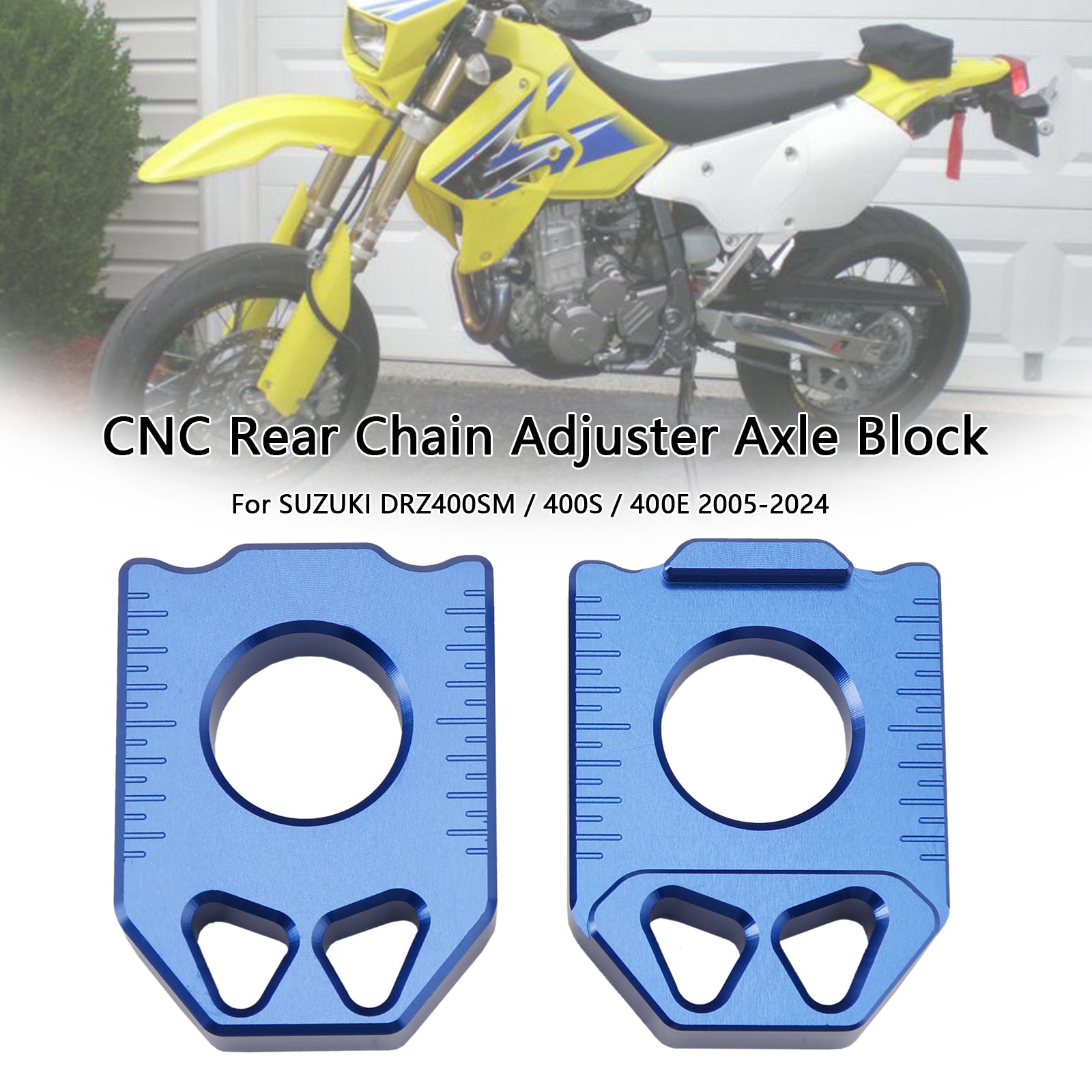 2005-2024 SUZUKI DRZ400SM 400S 400E CNC Rear Chain Adjuster Axle Block Blue