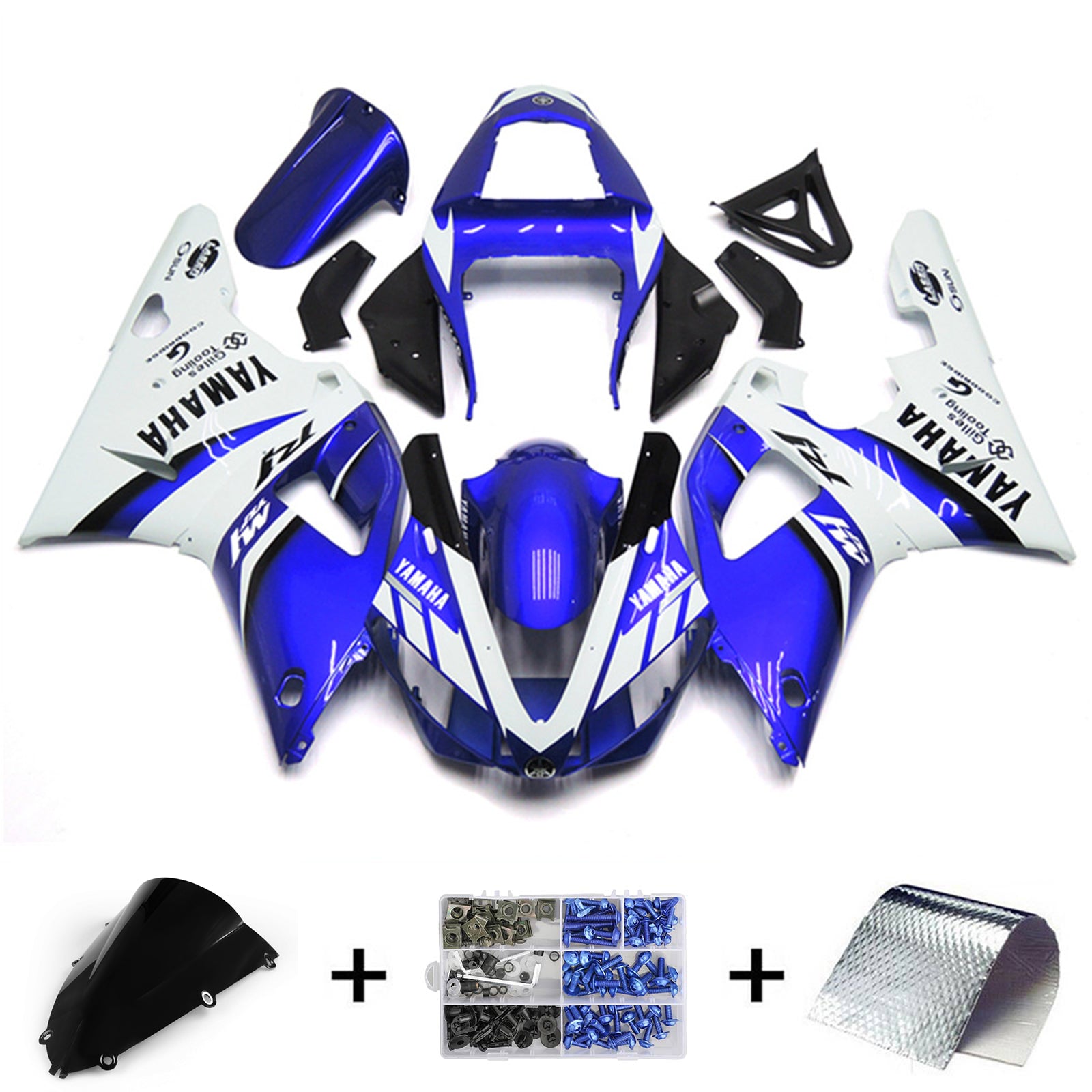 Amotopart 1998-1999 Yamaha YZF 1000 R1 Blue & White Style2 Fairing Kit