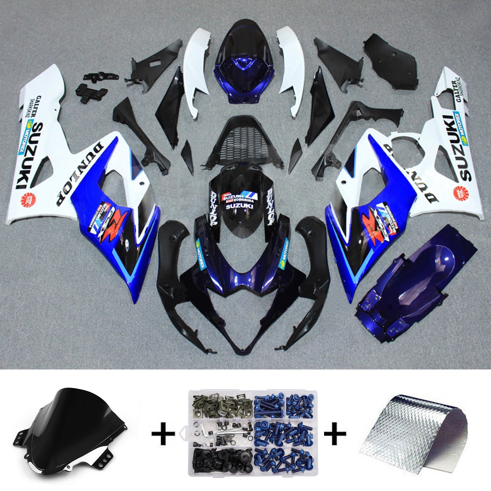 Amotopart 2005-2006 Suzuki GSXR1000 Blå Sort Hvid Fairing Kit