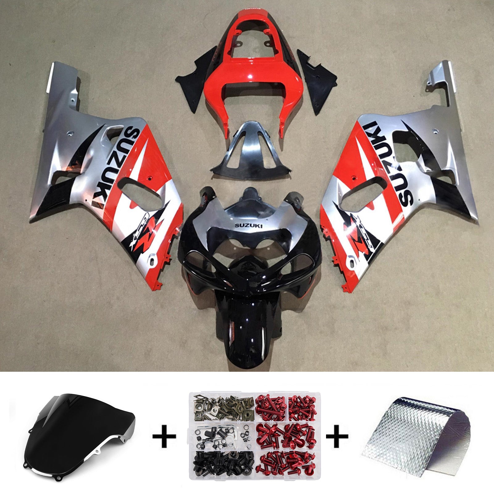 Amotopart Suzuki 2001-2003 GSXR 600 2000-2003 GSXR 750 Red Black Gray Fairing Kit