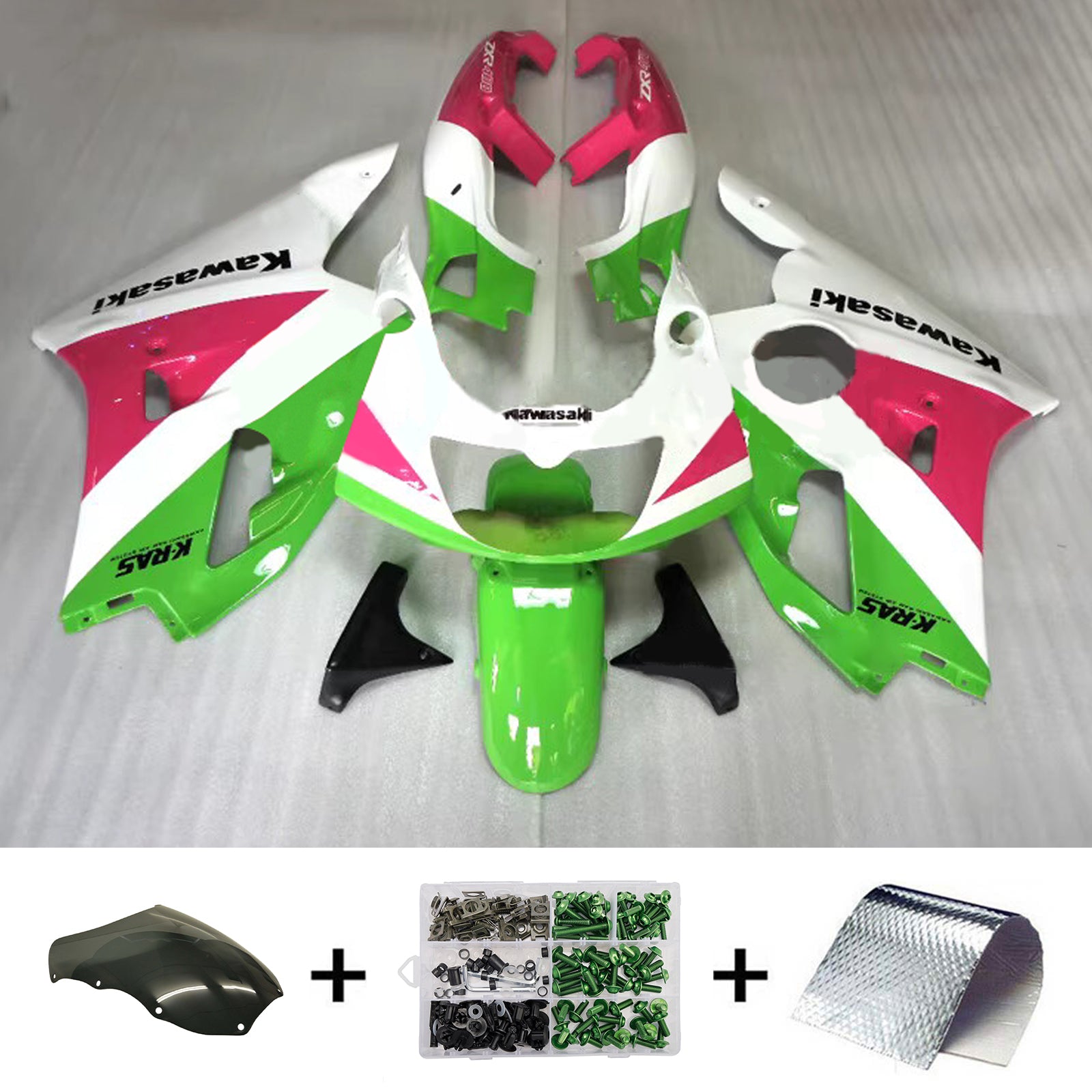 Amotopart 1992-1996 Kawasaki ZXR400 Green White Pink Fairing Kit