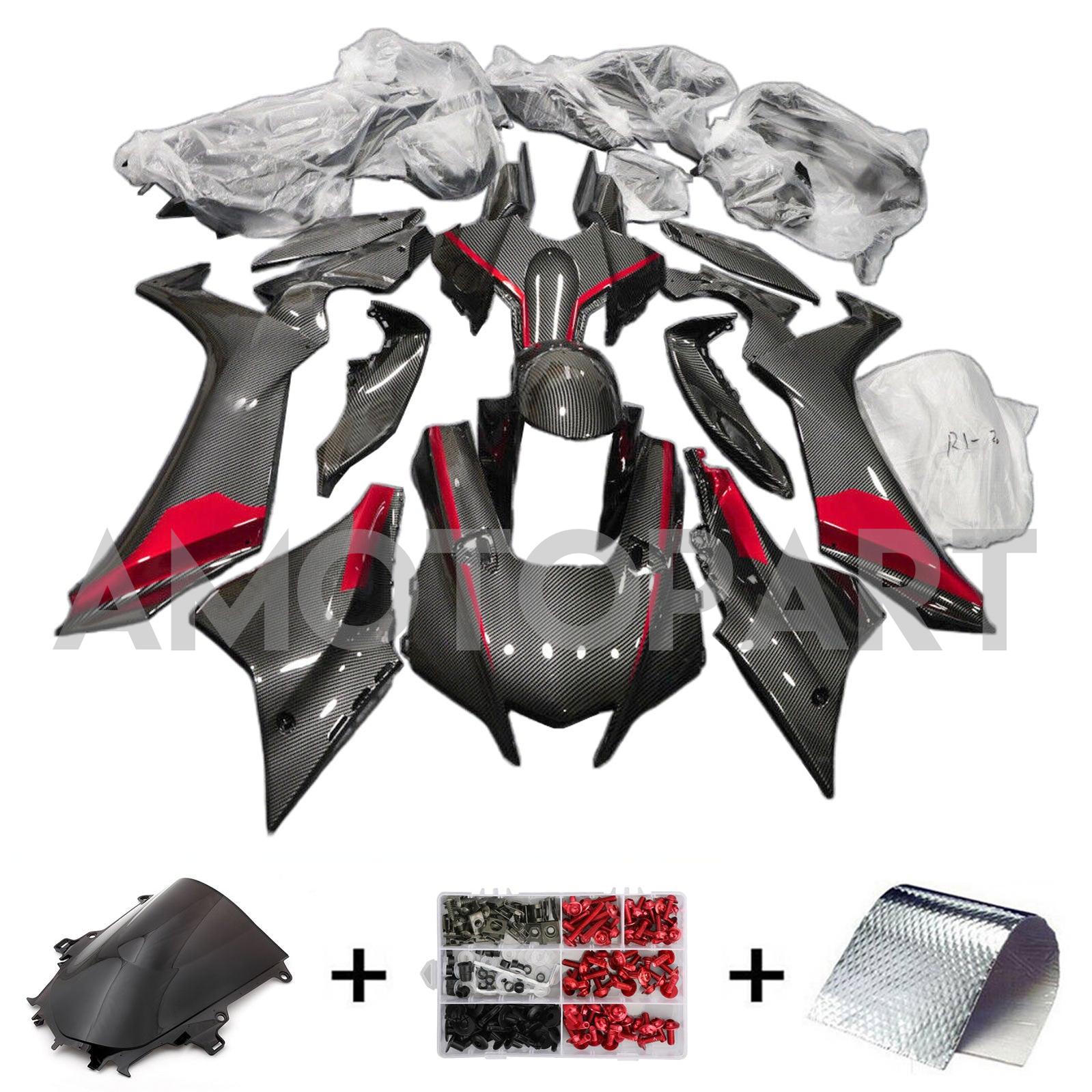 Amotopart 2020-2025 Yamaha YZF R1 Carbon Fiber Black Red Fairing Kit