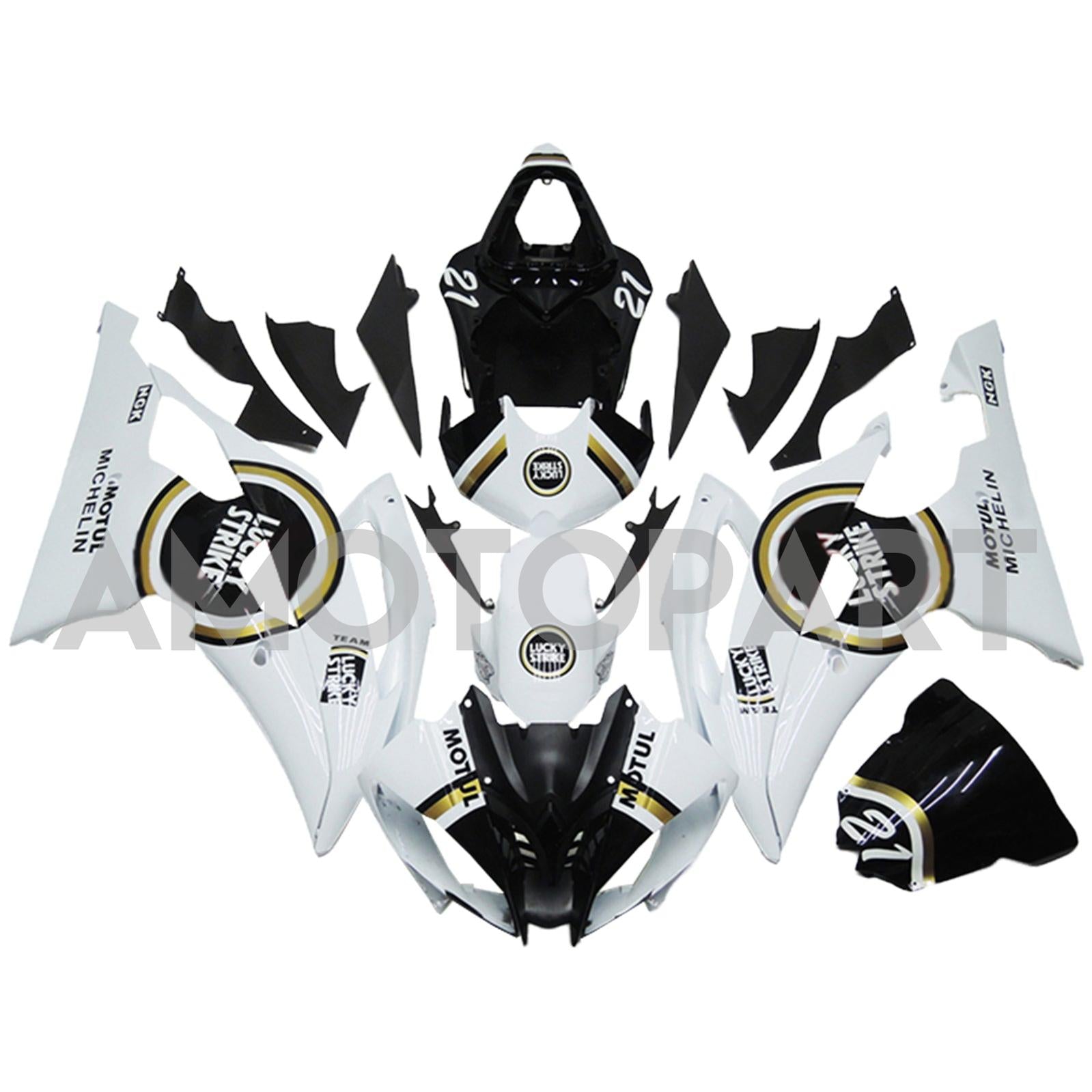 Amotopart 2008-2016 Yamaha YZF 600 R6 White&Black Style2 Fairing Kit