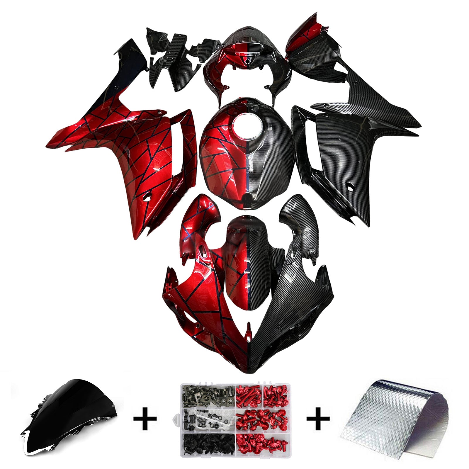 Amotopart 2007-2008 Yamaha YZF-R1 Carbon Fiber Red Fairing Kit
