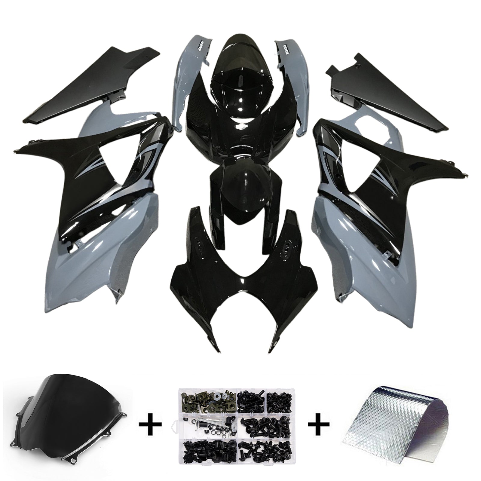 Amotopart 2007-2008 Suzuki GSXR1000 Grey Black Fairing Kit