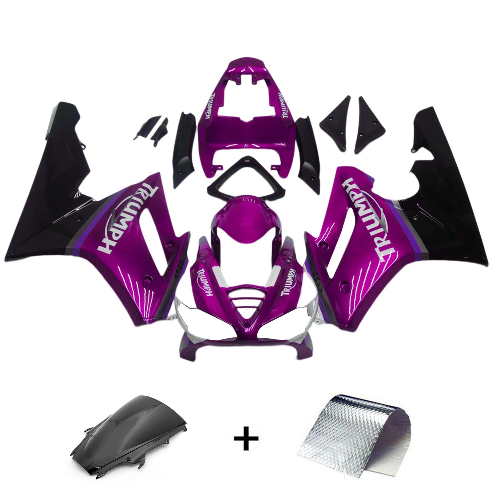 Amotopart 2009-2012 Triumph Daytona 675 Black & Purple Style1 Kit de carenagem