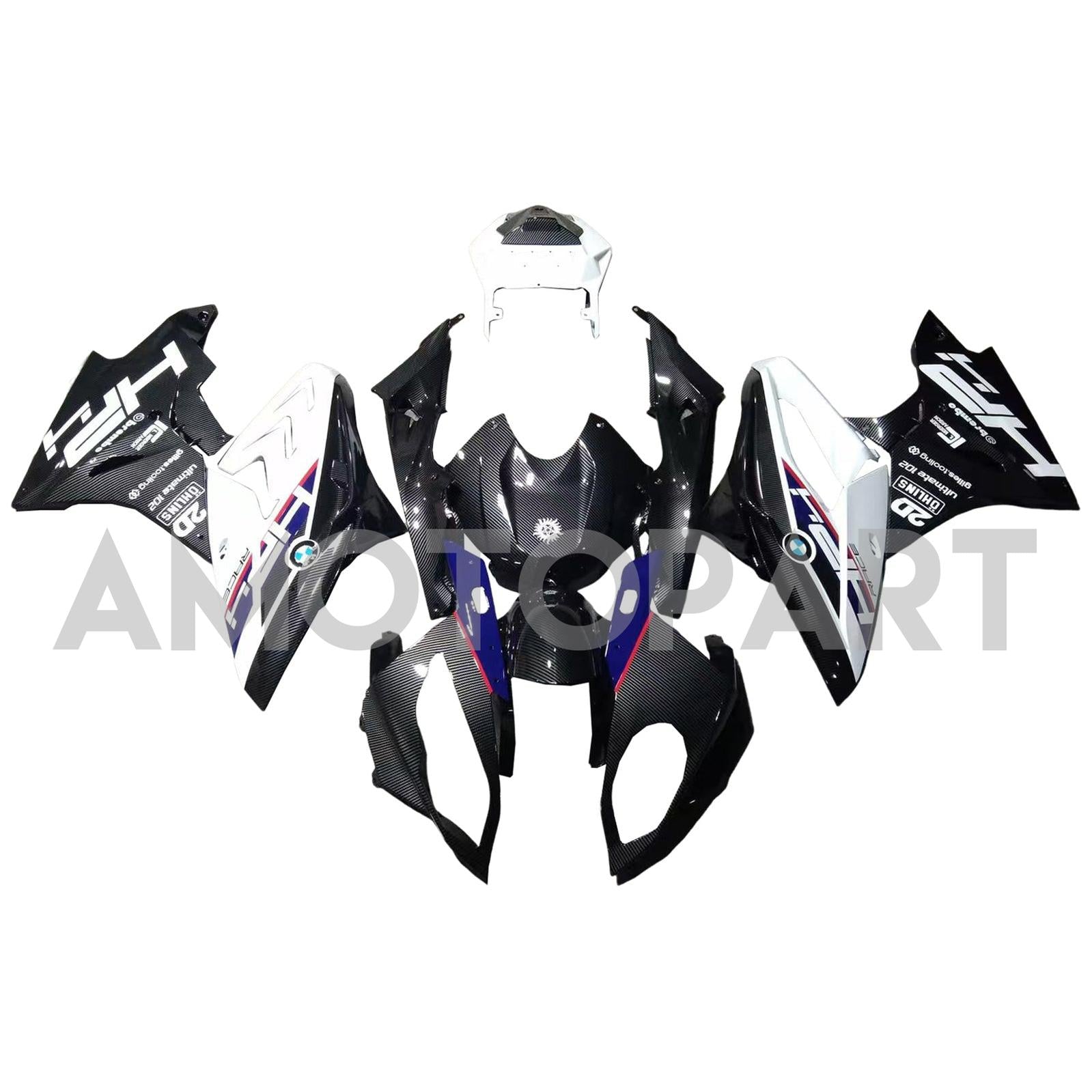Amotopart 2017-2018 BMW S1000RR Carbon Fiber Pattern White Blue Fairing Kit