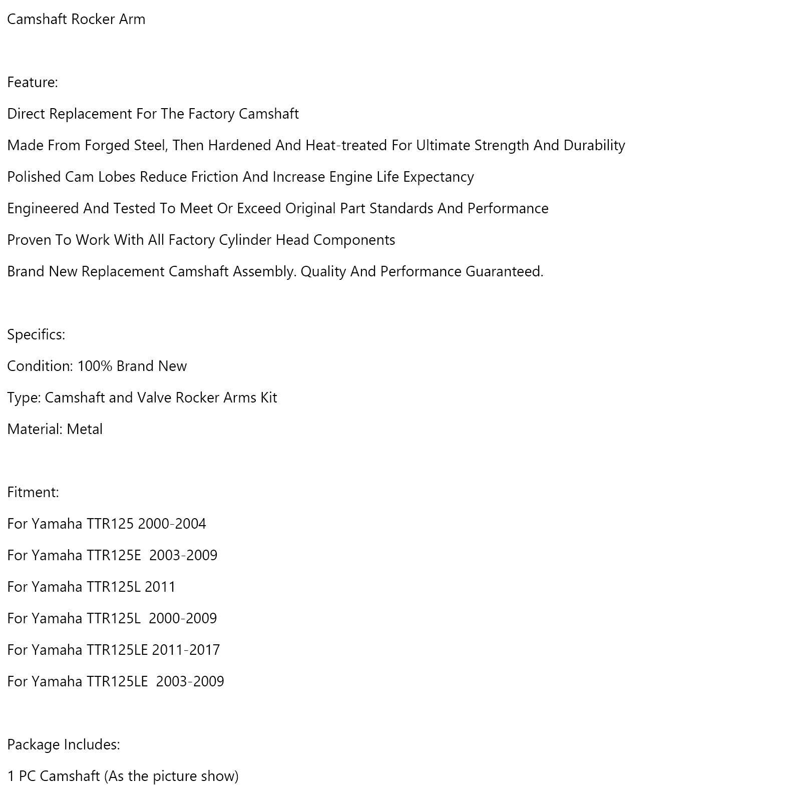 Camshaft Rocker Arm for Yamaha TTR125 TTR125E TT-R125 TTR125L TTR125LE