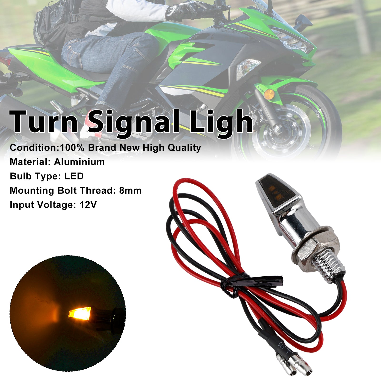 Universal MotorCycle 12V LED Turn Signal Indicator Light 8mm