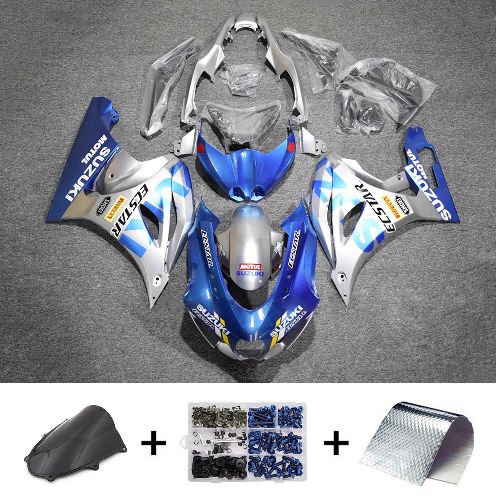 Amotopart 2017-2025 Suzuki GSXR1000 Blue Silver Fairing Kit
