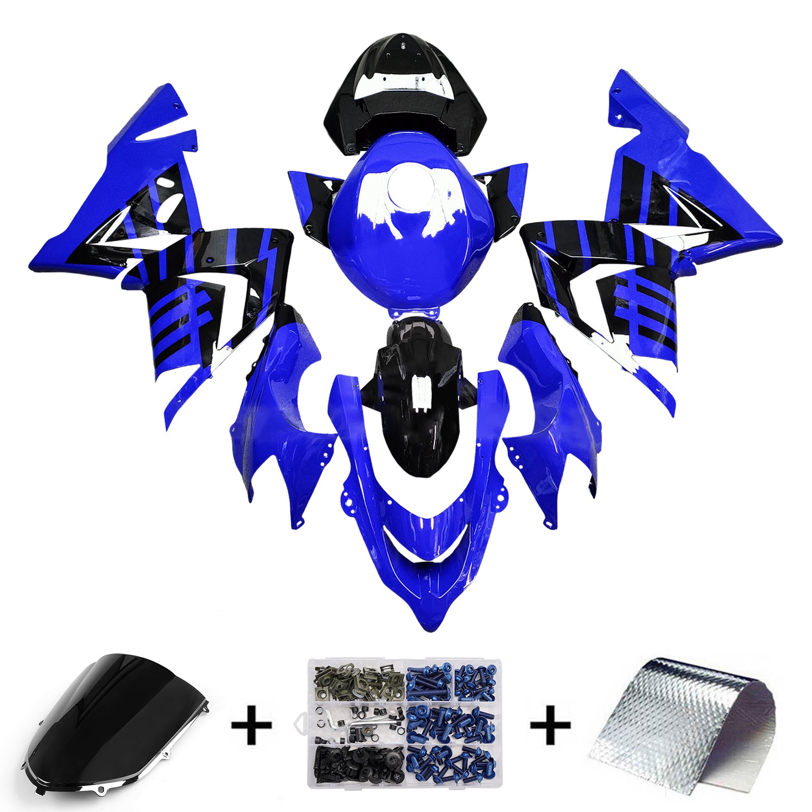 Amotopart 2004-2005 Kawasaki ZX10R Black Blue Fairing Kit