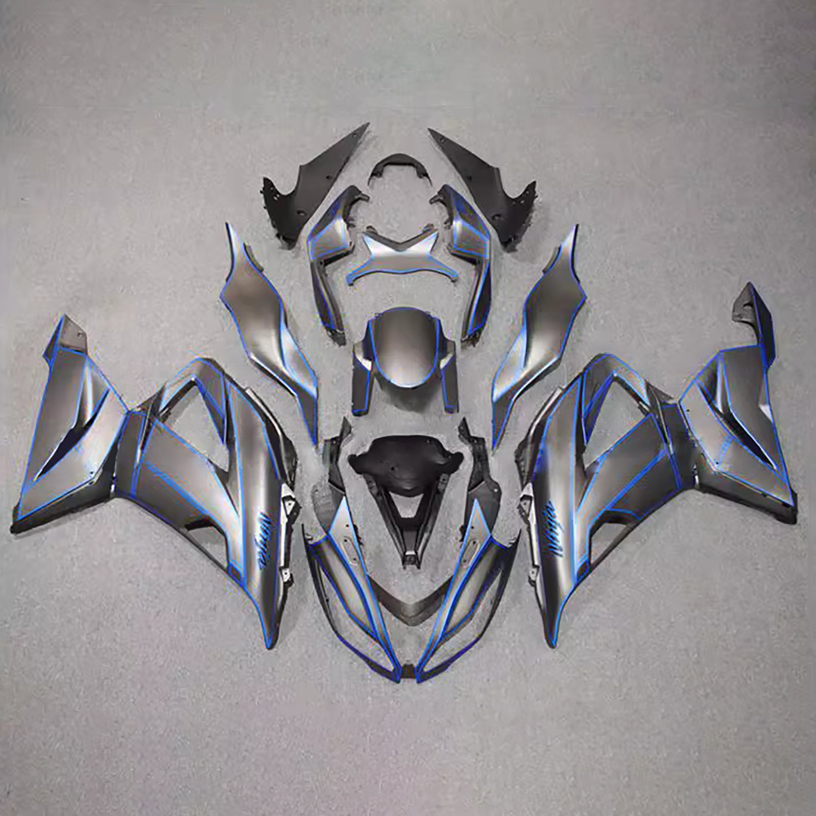 Amotopart 2013-2018 Kawasaki ZX6R 636 Matte Black & Blue Stripes Fairing Kit