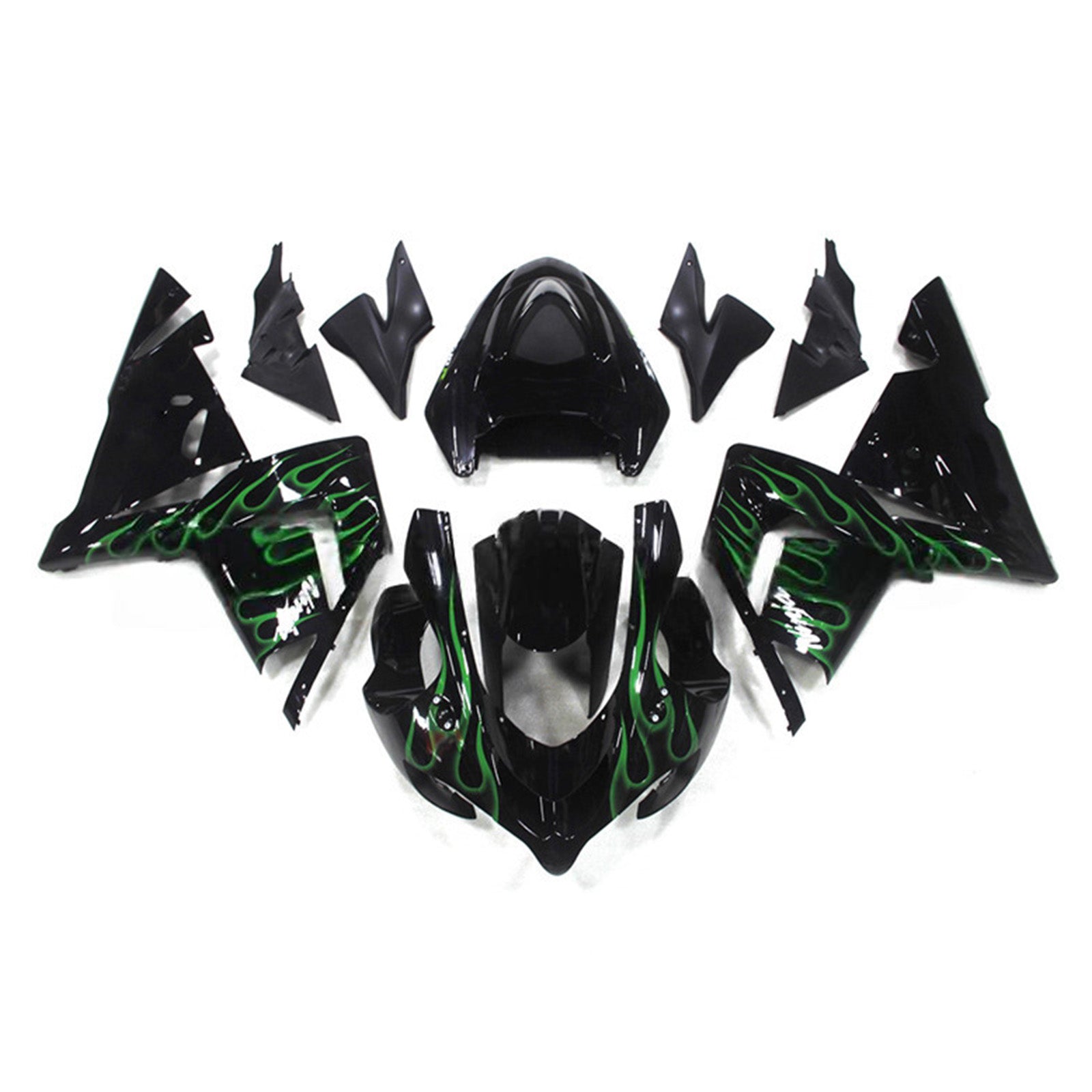 Amotopart 2004-2005 Kawasaki ZX10R Green Flame Black Fairing Kit