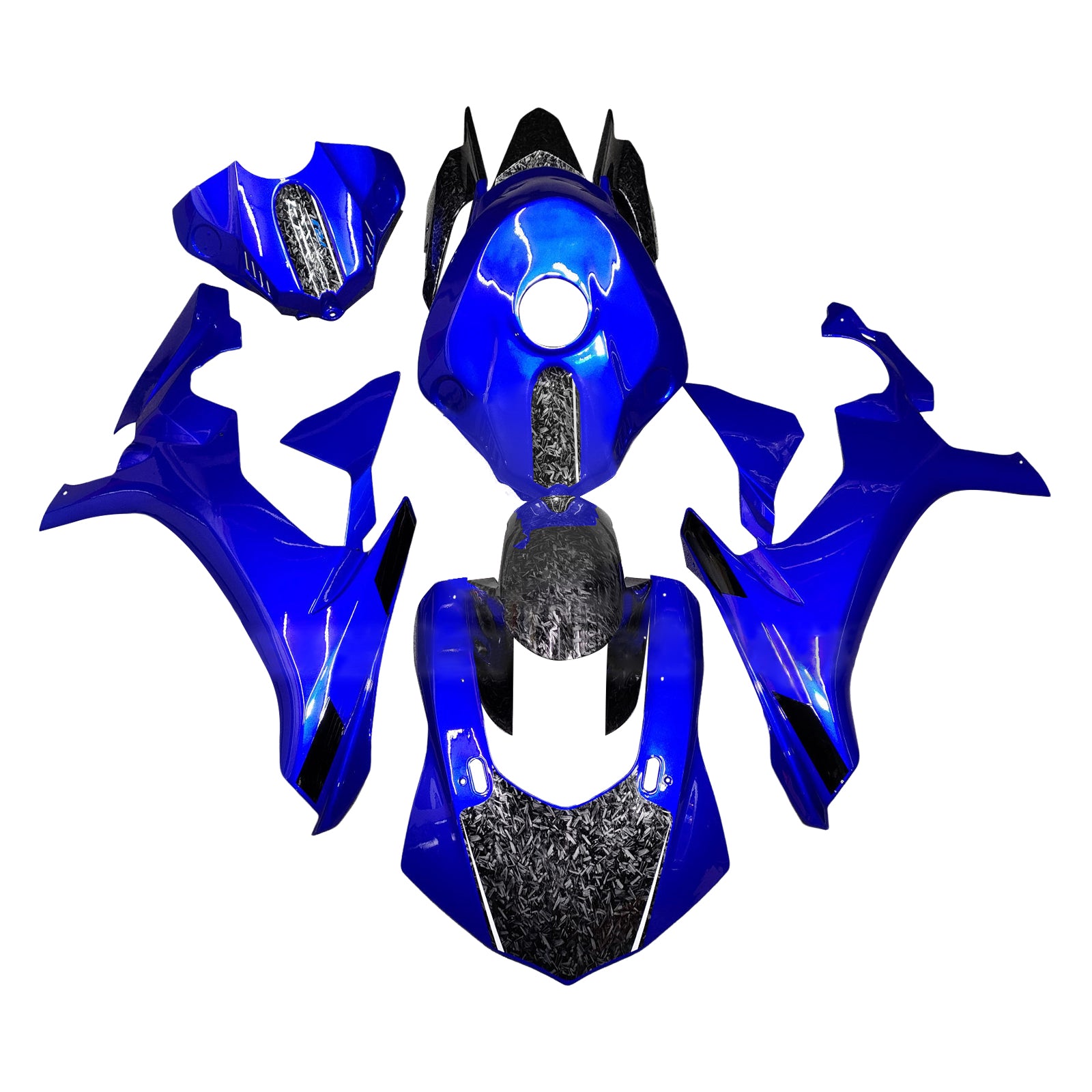 Amotopart 2015-2019 Yamaha YZF-R1 Blue & Black Forged Carbon Fiber Pattern Fairing Kit