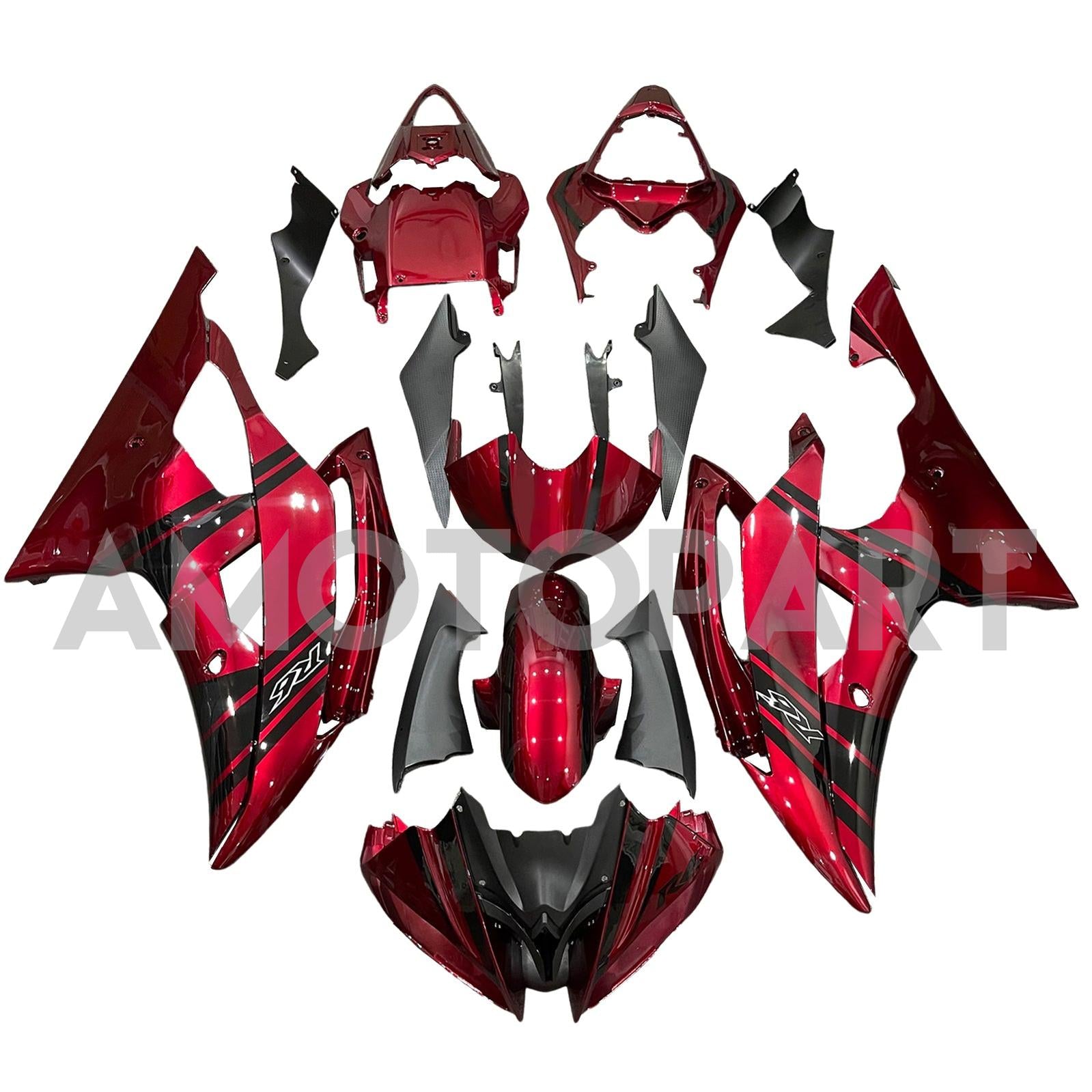 Amotopart 2008-2016 Yamaha YZF 600 R6 Gloss Red Black Fairing Kit