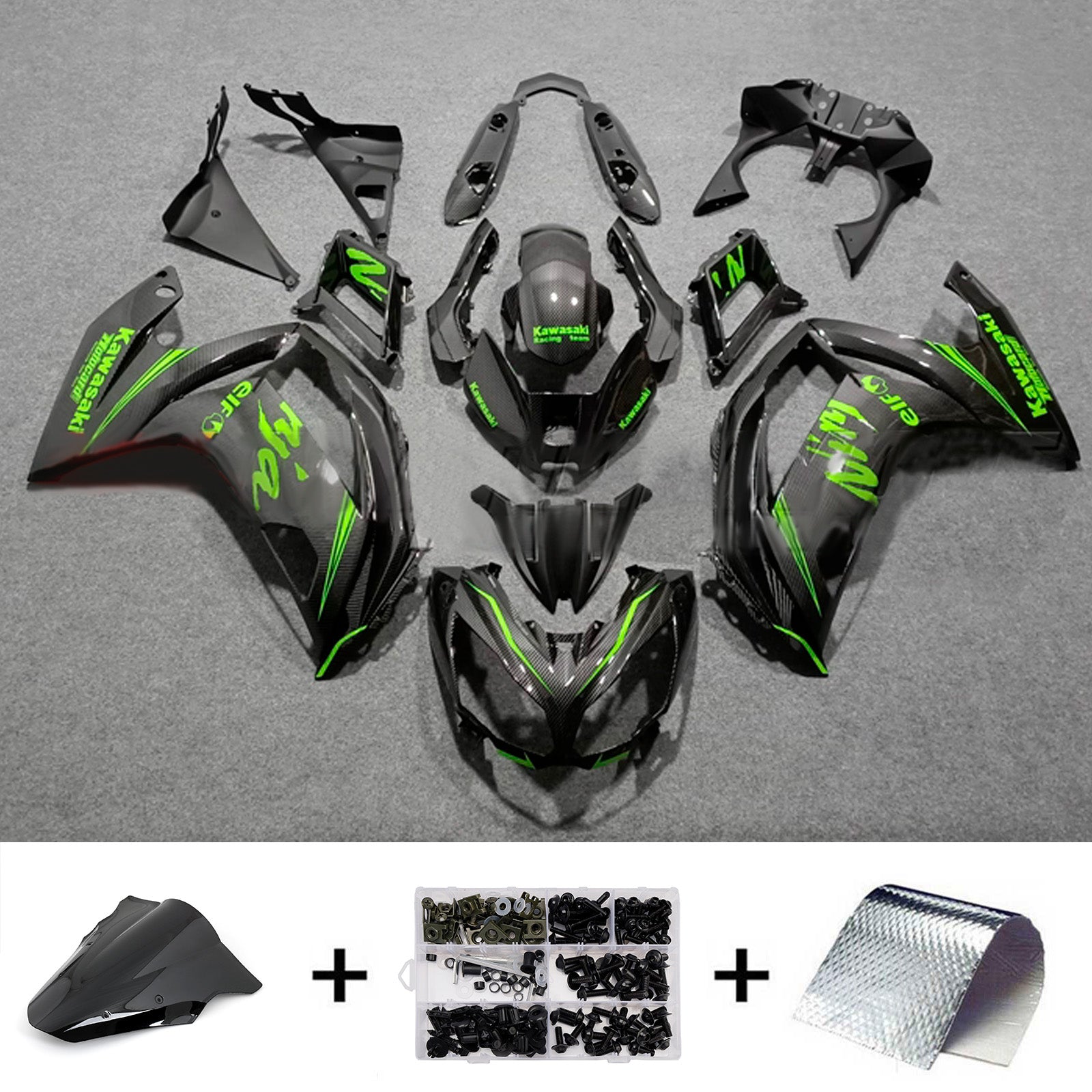 Amotopart 2012-2016 Kawasaki ER6F/Ninja650 Black Green Fairing Kit