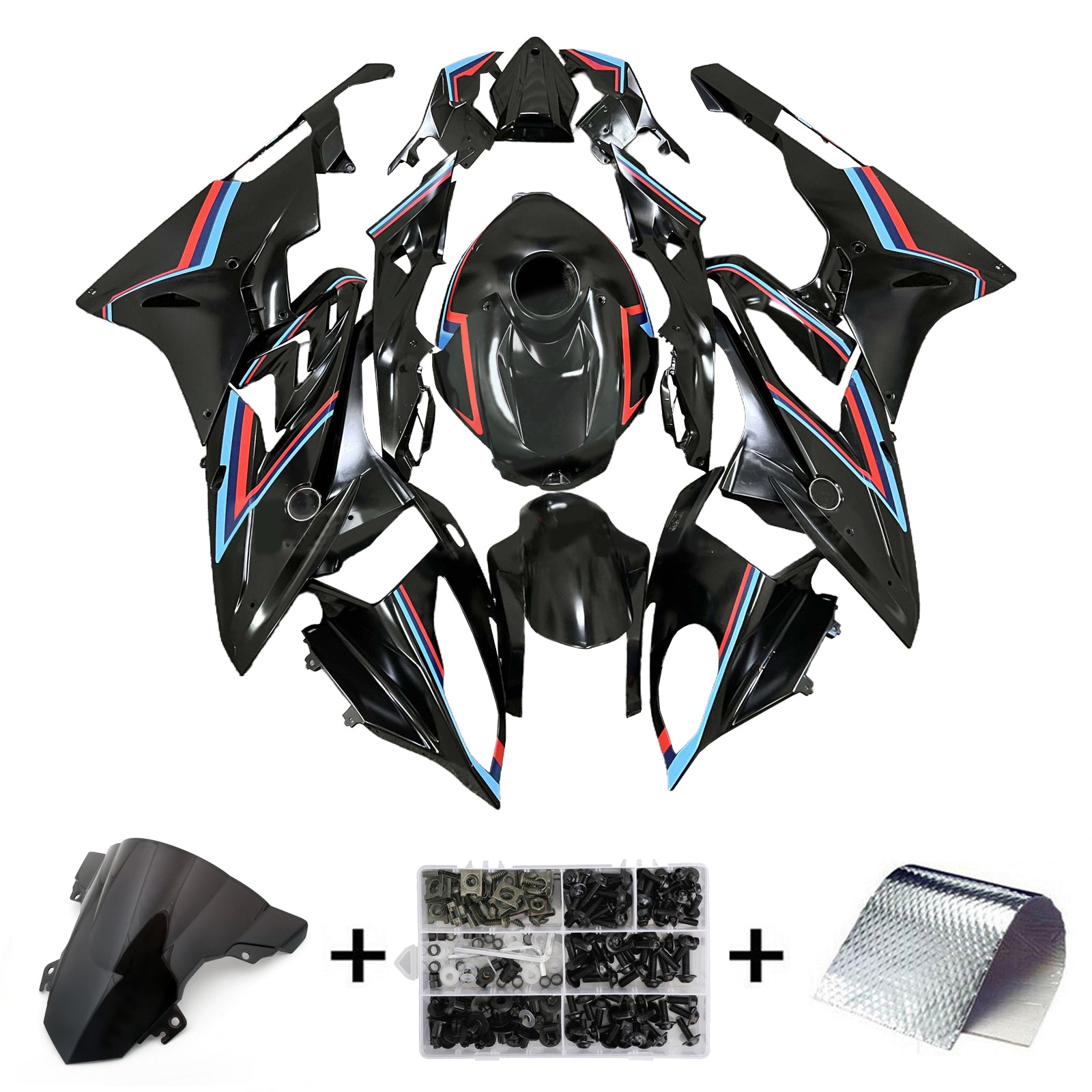 Amotopart BMW S1000RR Noir 2015-2016 & Kit de carénage Red Blue Lines