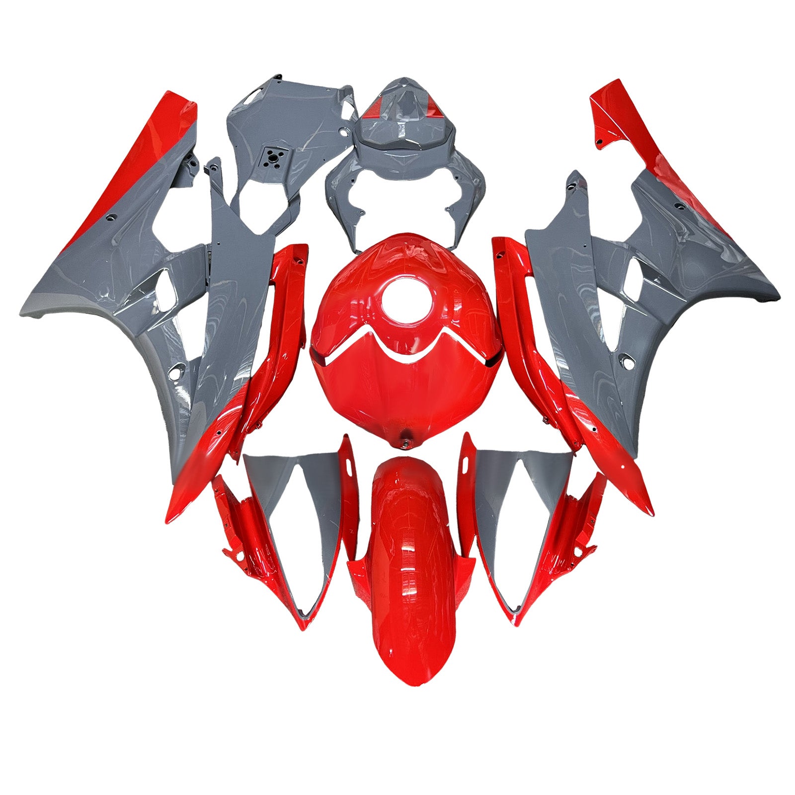 Amotopart 2006-2007 Yamaha YZF-R6 Red Grey Fairing Ki