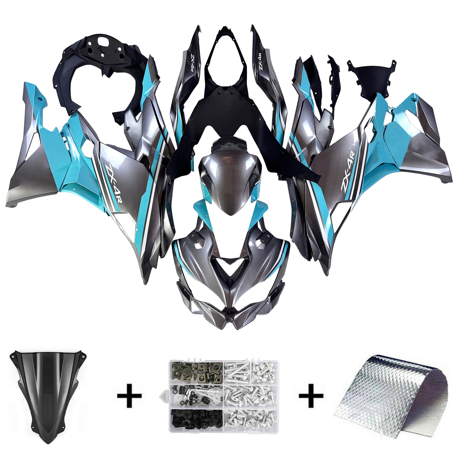 Amotopart 2019-2026 Kawasaki ZX-4R ZX-4RR ZX-25R Silver Blue Fairing Kit