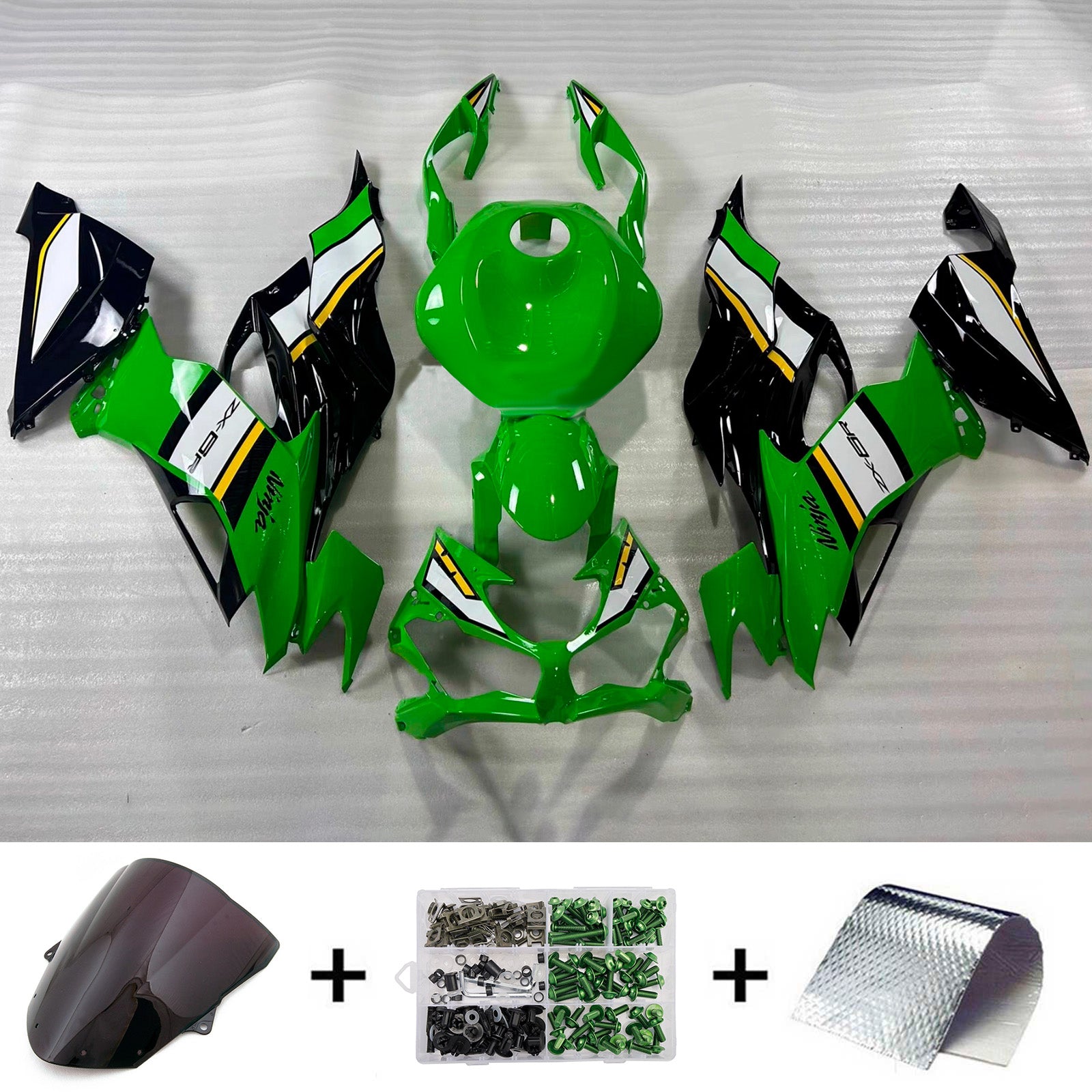 Amotopart 2024-2025 Kawasaki ZX-6R Green Black White Fairing Kit