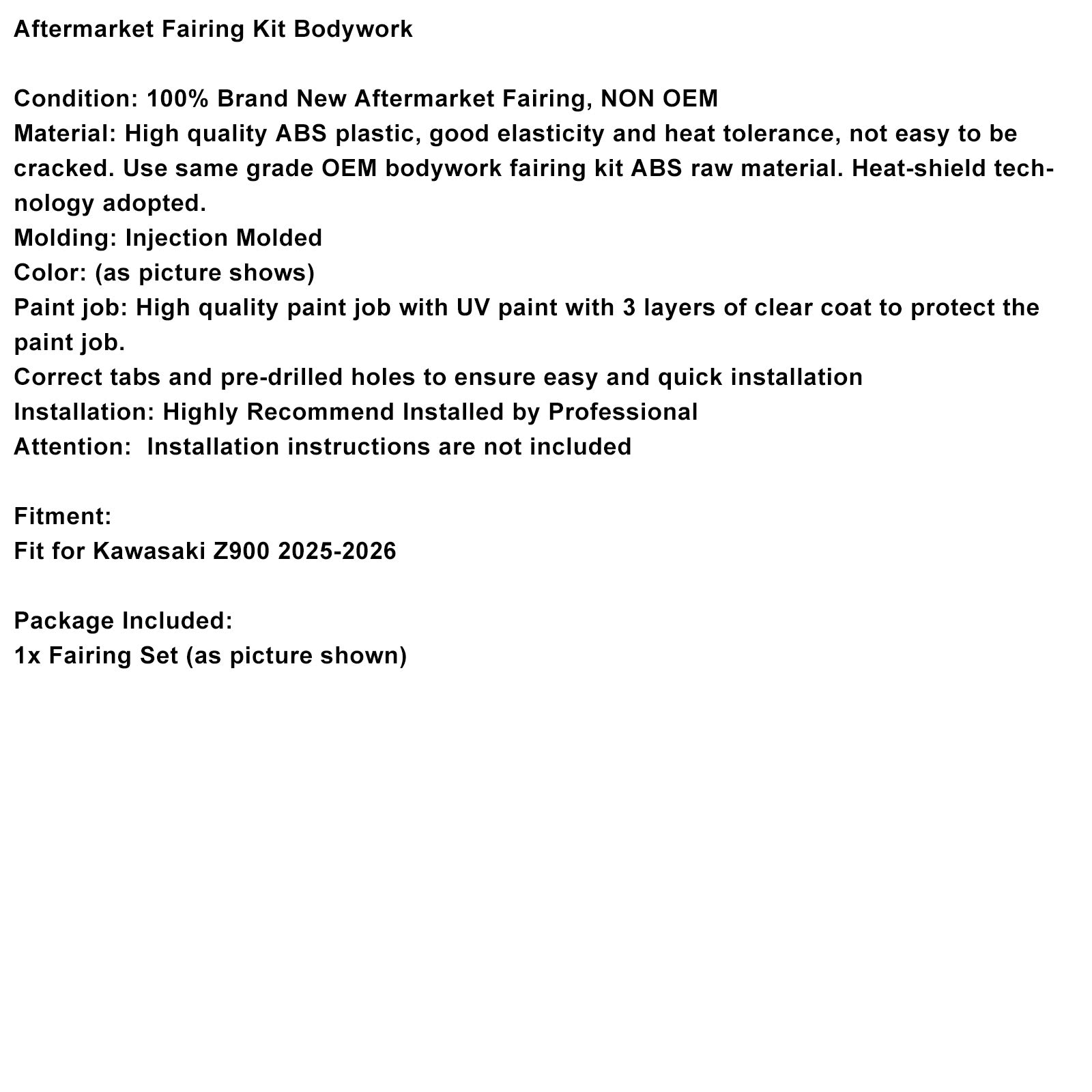 Amotopart 2025–2026 Kawasaki Z900 Verkleidungsset-Kollektion