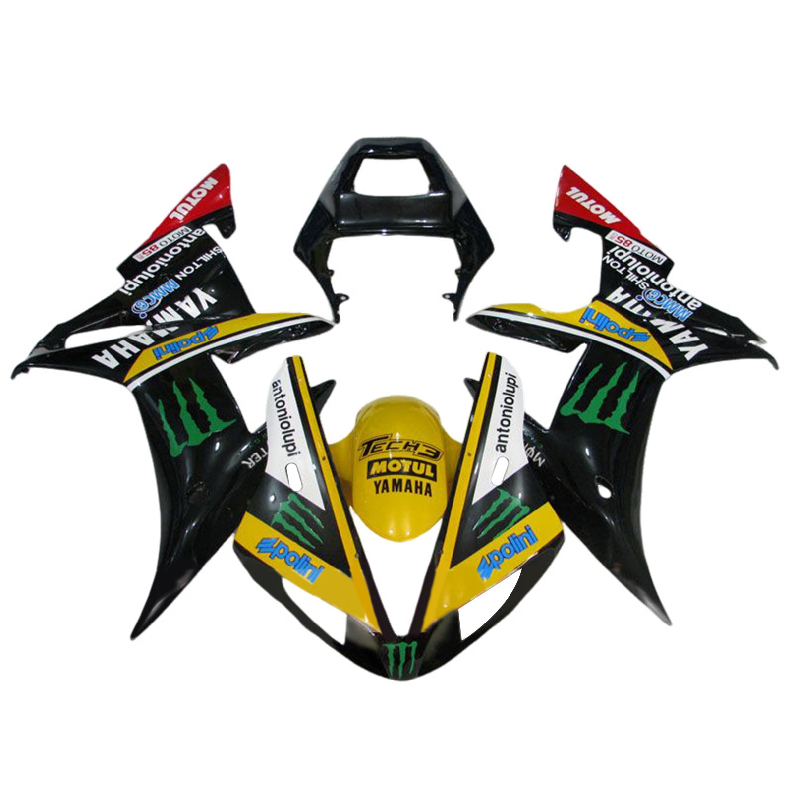 Kit carena Amotopart 2002-2003 Yamaha YZF R1 nero bianco giallo e rosso