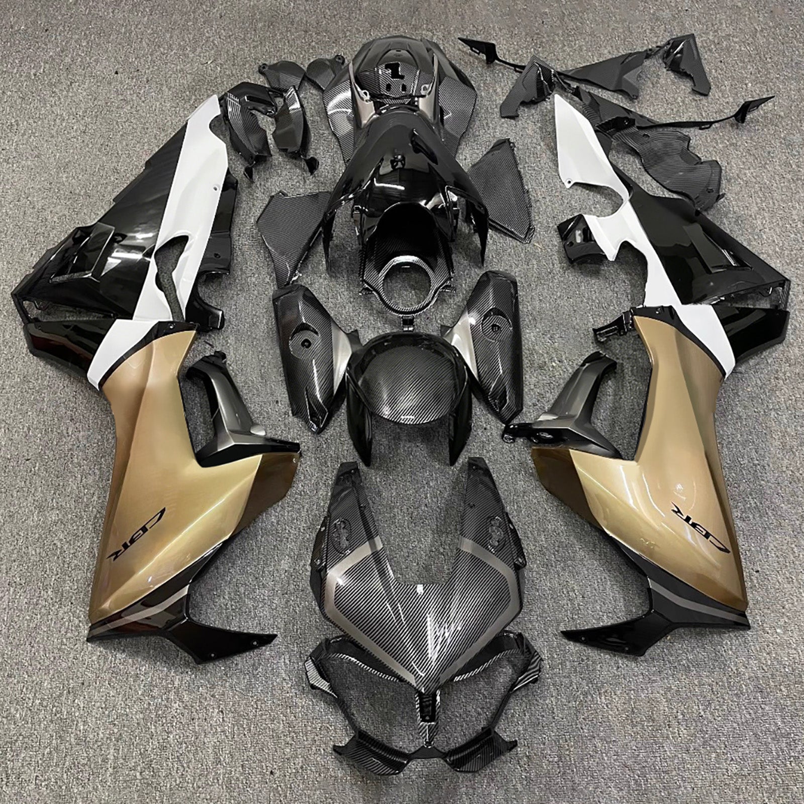 Amotopart 2017–2026 Honda CBR1000RR Weiß Braun Schwarz Karbonfaser-Muster-Verkleidungsset