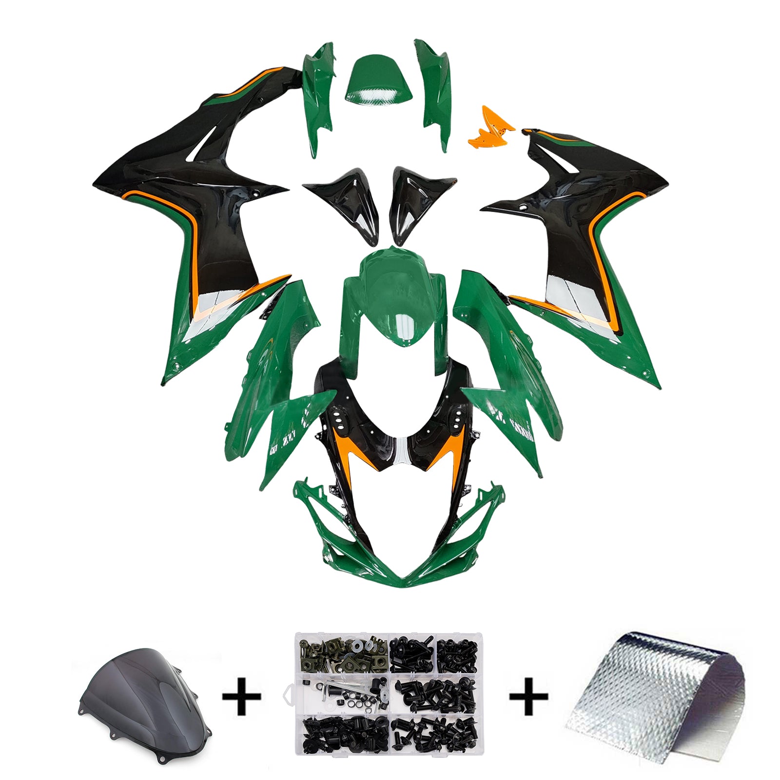 Amotopart 2011-2025 Suzuki GSXR 600/750 Green Black Orange Fairing Kit