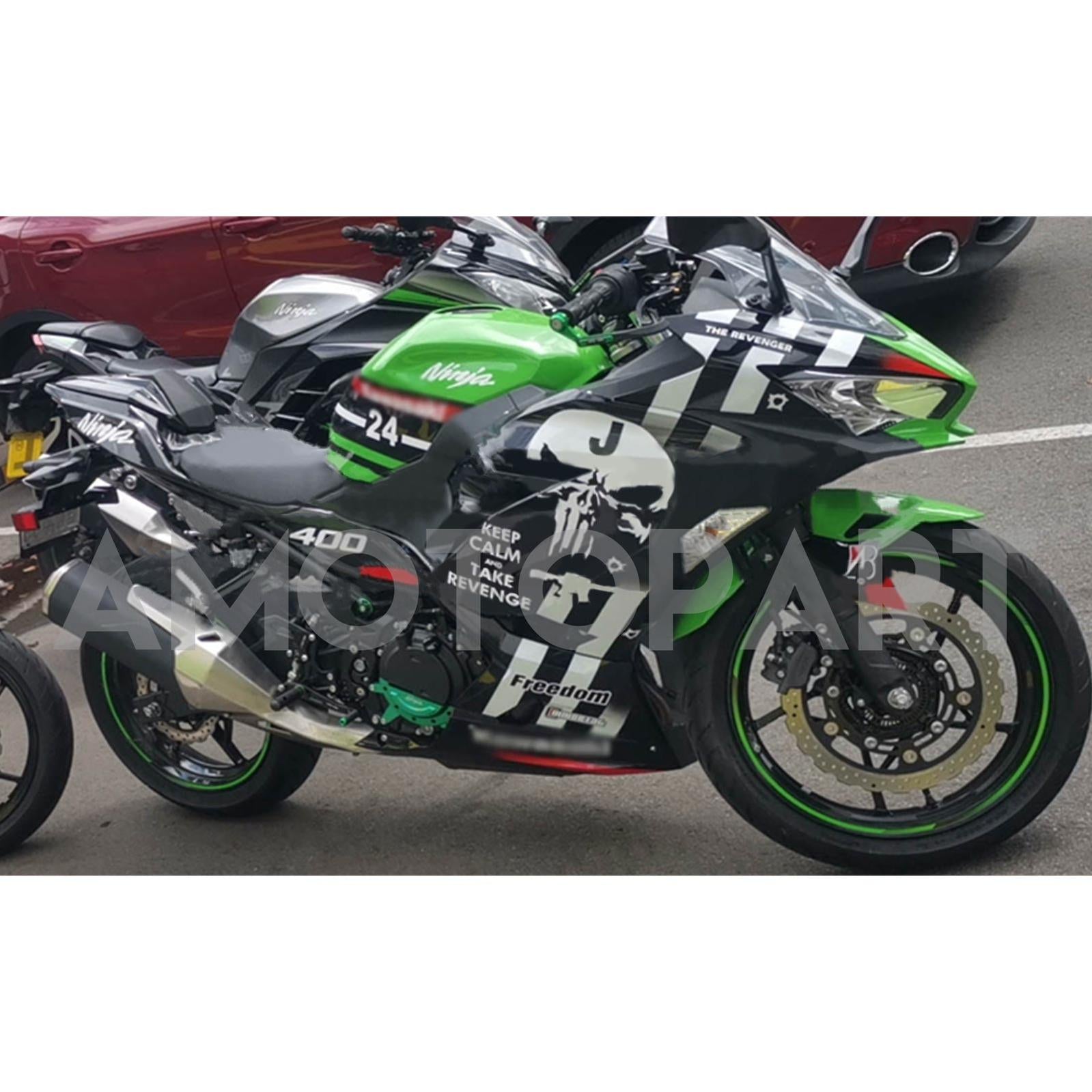 Amotopart 2018-2024 Kawasaki EX400 Ninja400 Green met Skull Fairing Kit