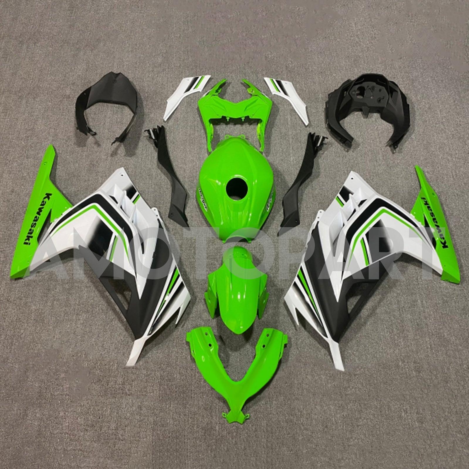 Amotopart 2013-2024 Kawasaki EX300/Ninja300 Black&Green Style6 Fairing Kit