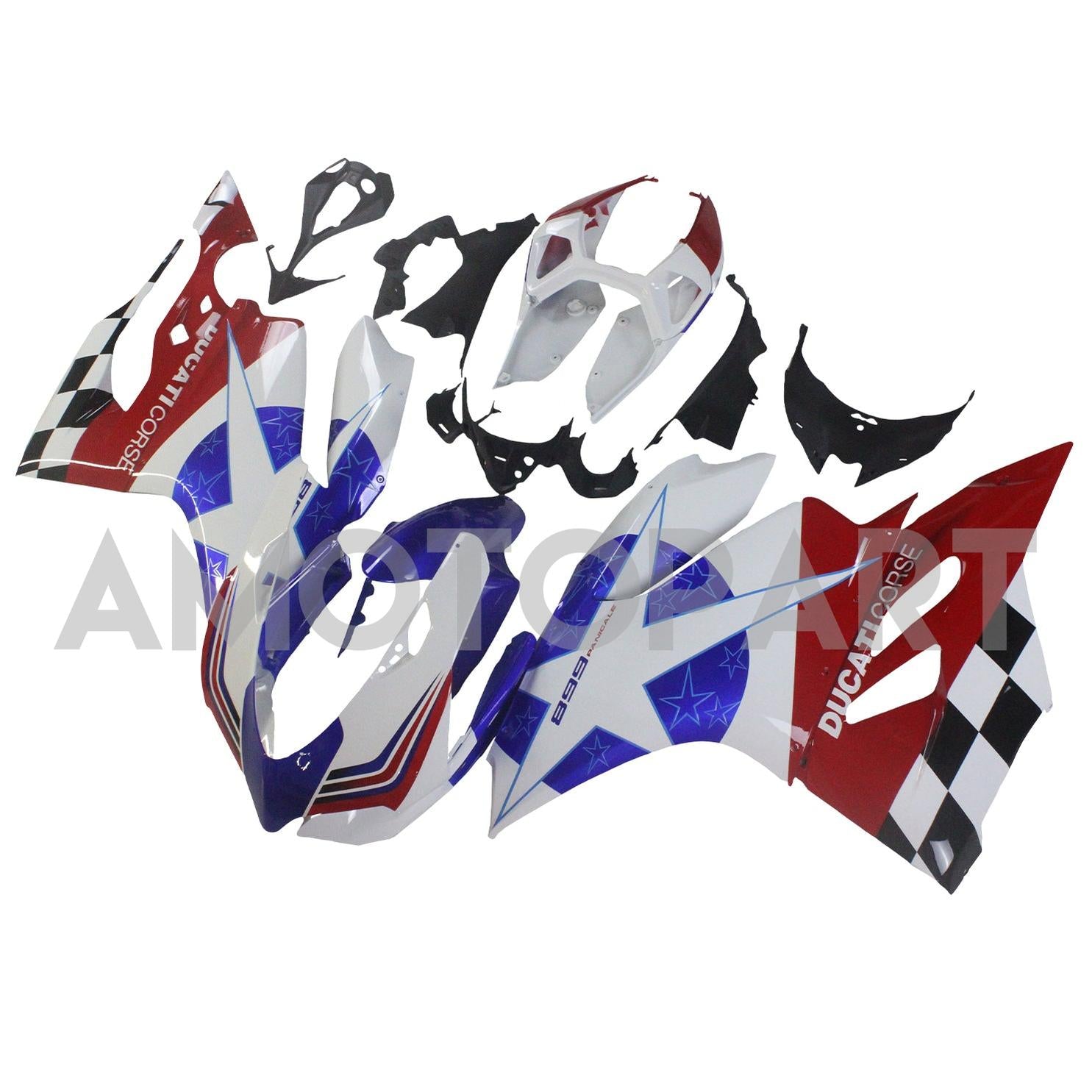 Amotopart 2012-2015 Ducati 899 Blue Red & White Stars Fairing Kit