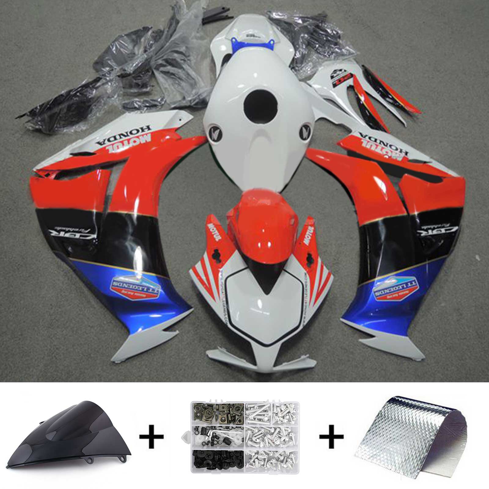 Amotopart 2012-2016 CBR1000RR Honda Bleu&Kit de carénage rouge Style1