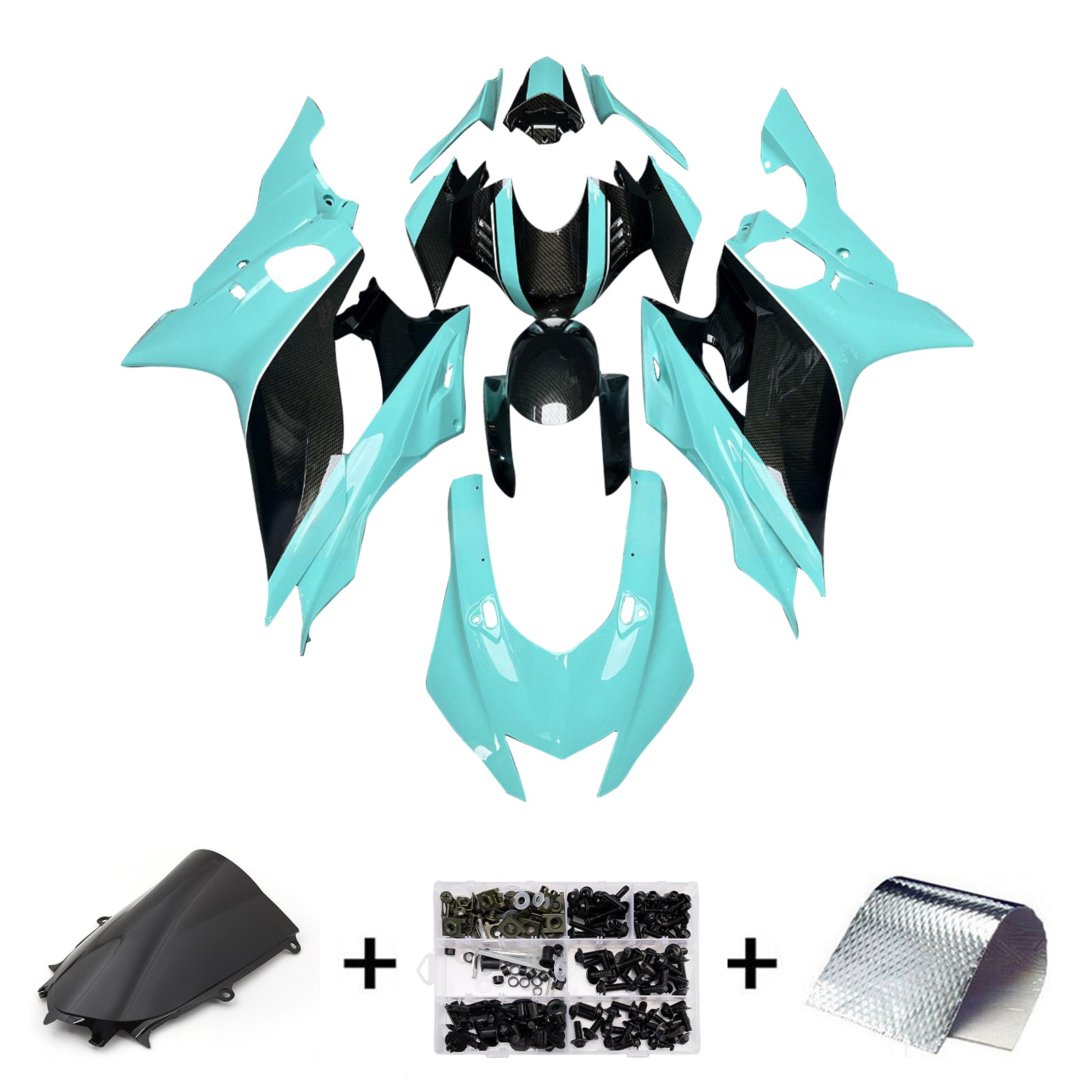 Amotopart 2017-2023 Yamaha YZF-R6 Carbon Fiber Pattern Light Blue Fairing Kit